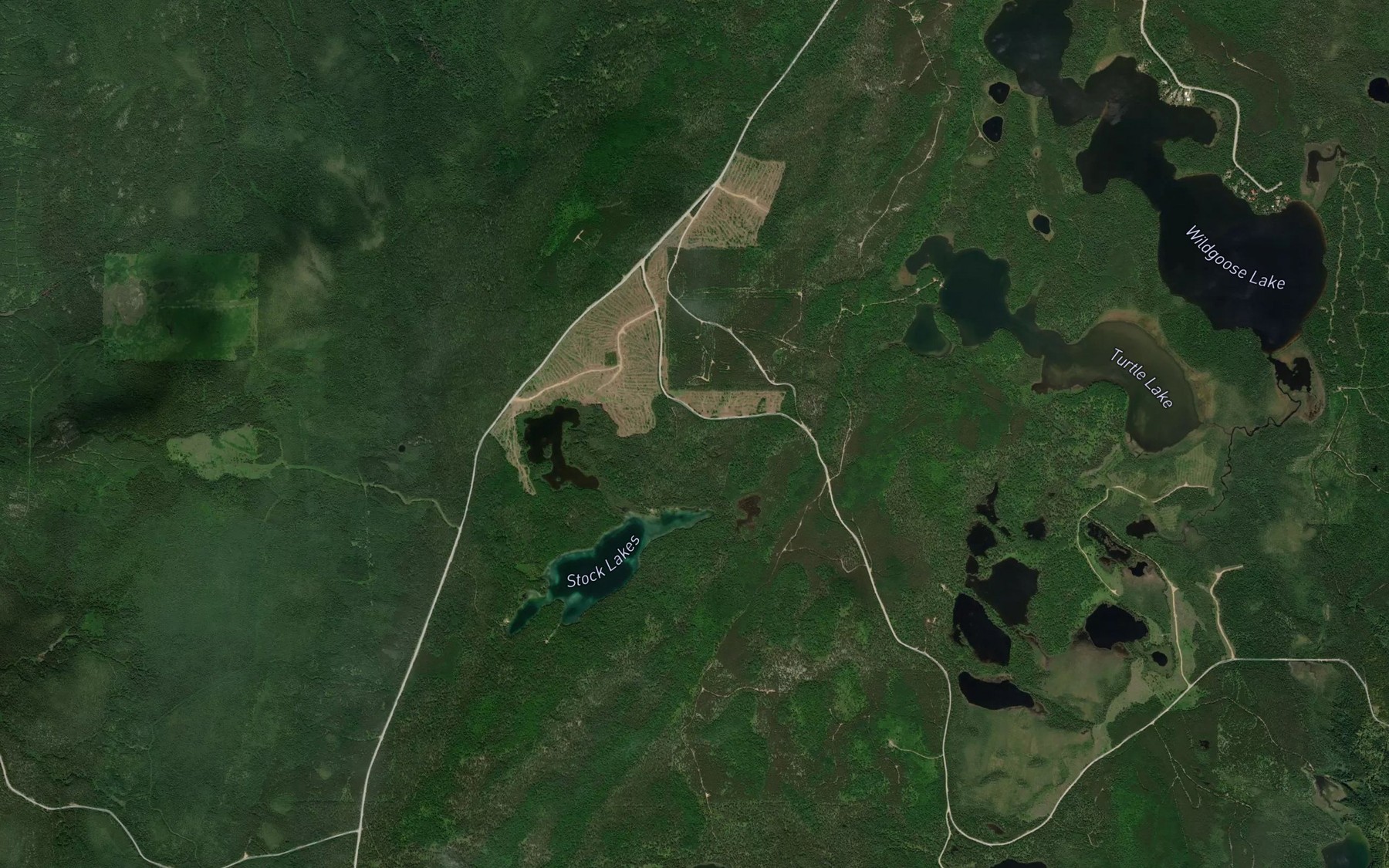 Satellite map of the Stock Lakes