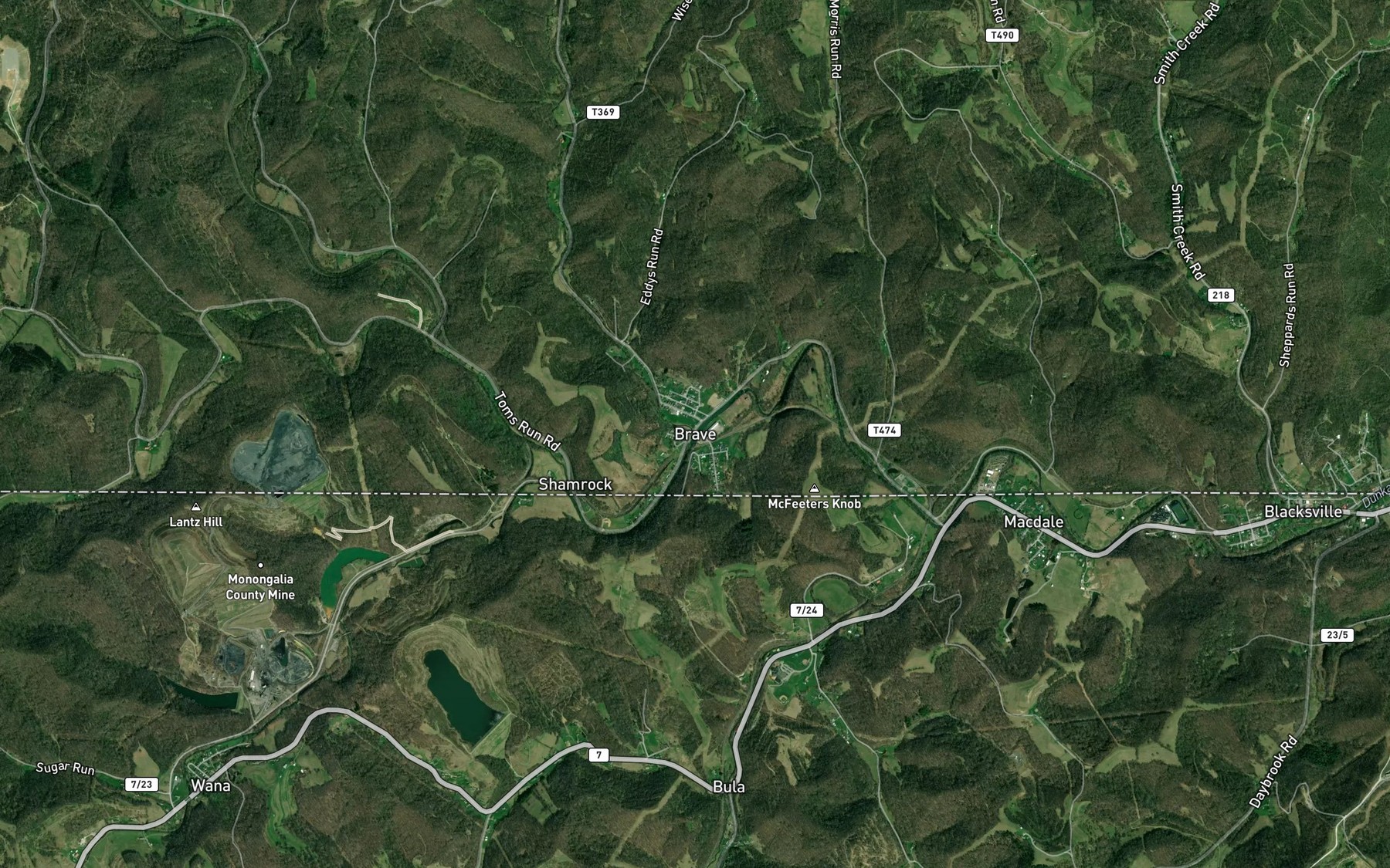 Satellite map of the Hoovers Run