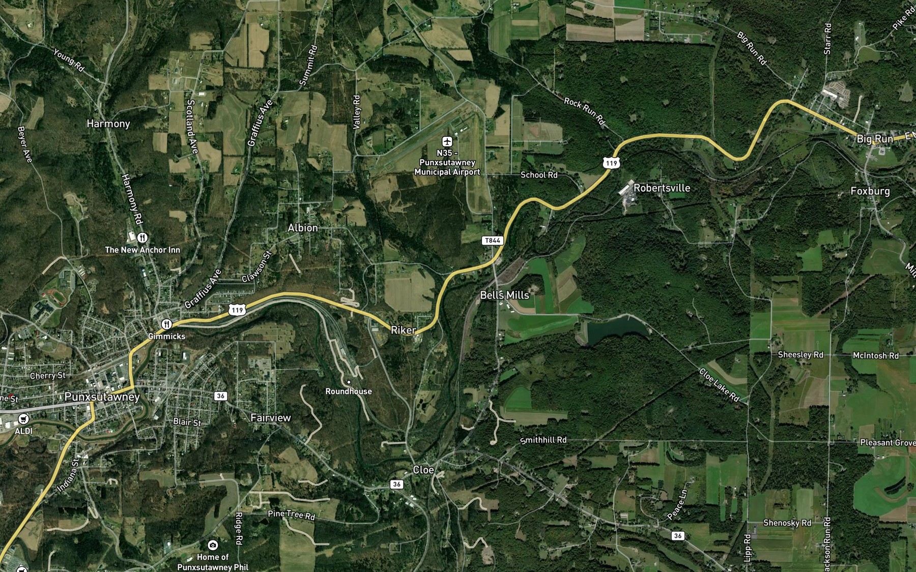 Satellite map of the Graffius Run