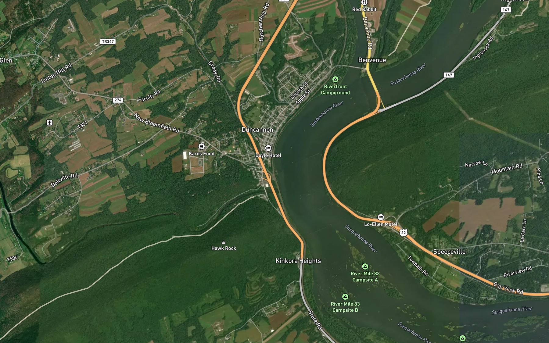 Satellite map of the Little Juniata Creek