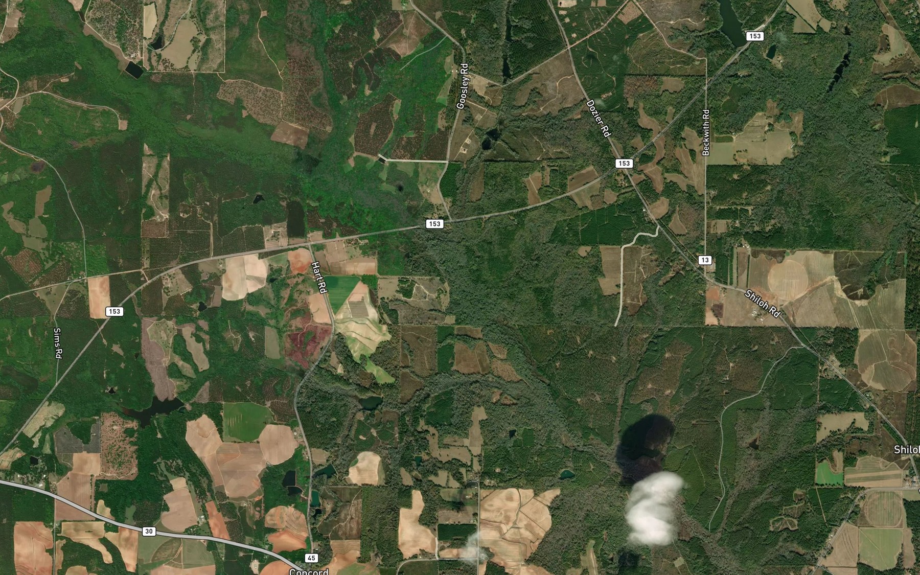 Satellite map of the Trip Up Branch