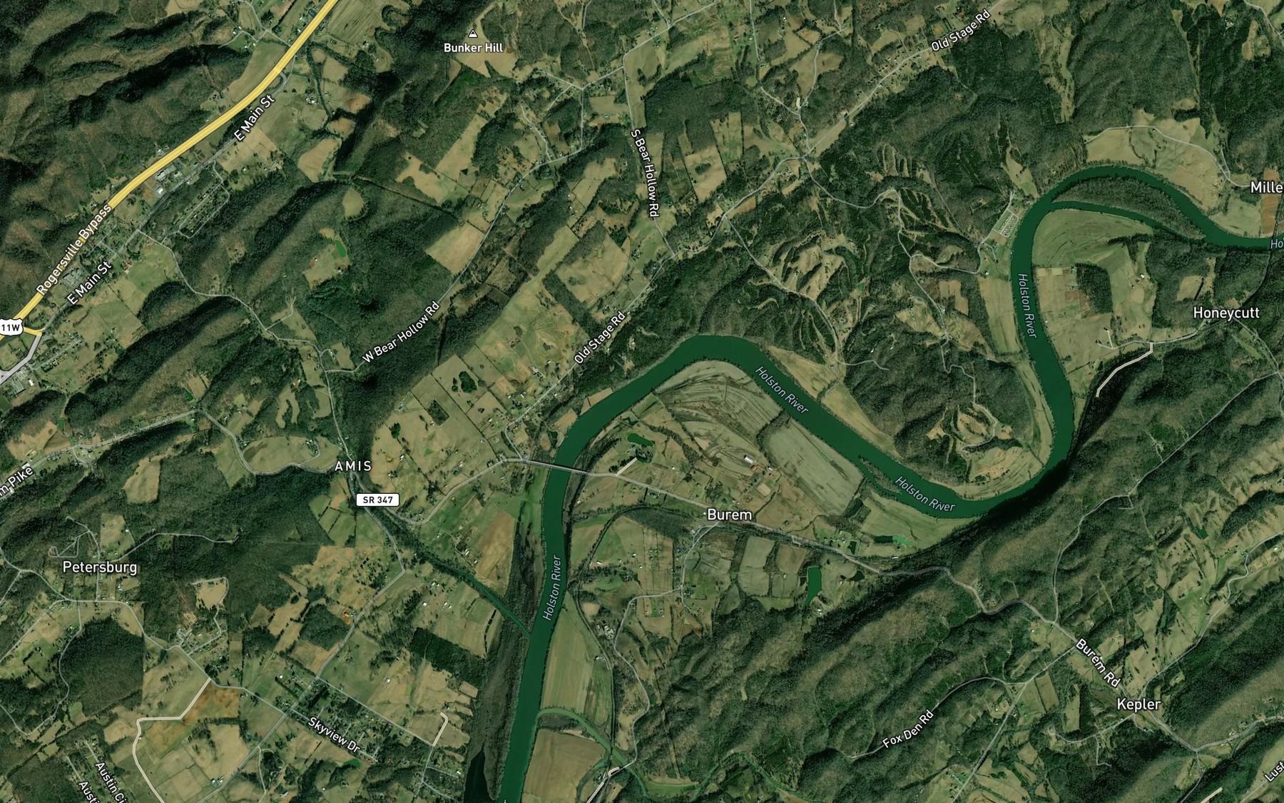 Satellite map of the Bussels Bend