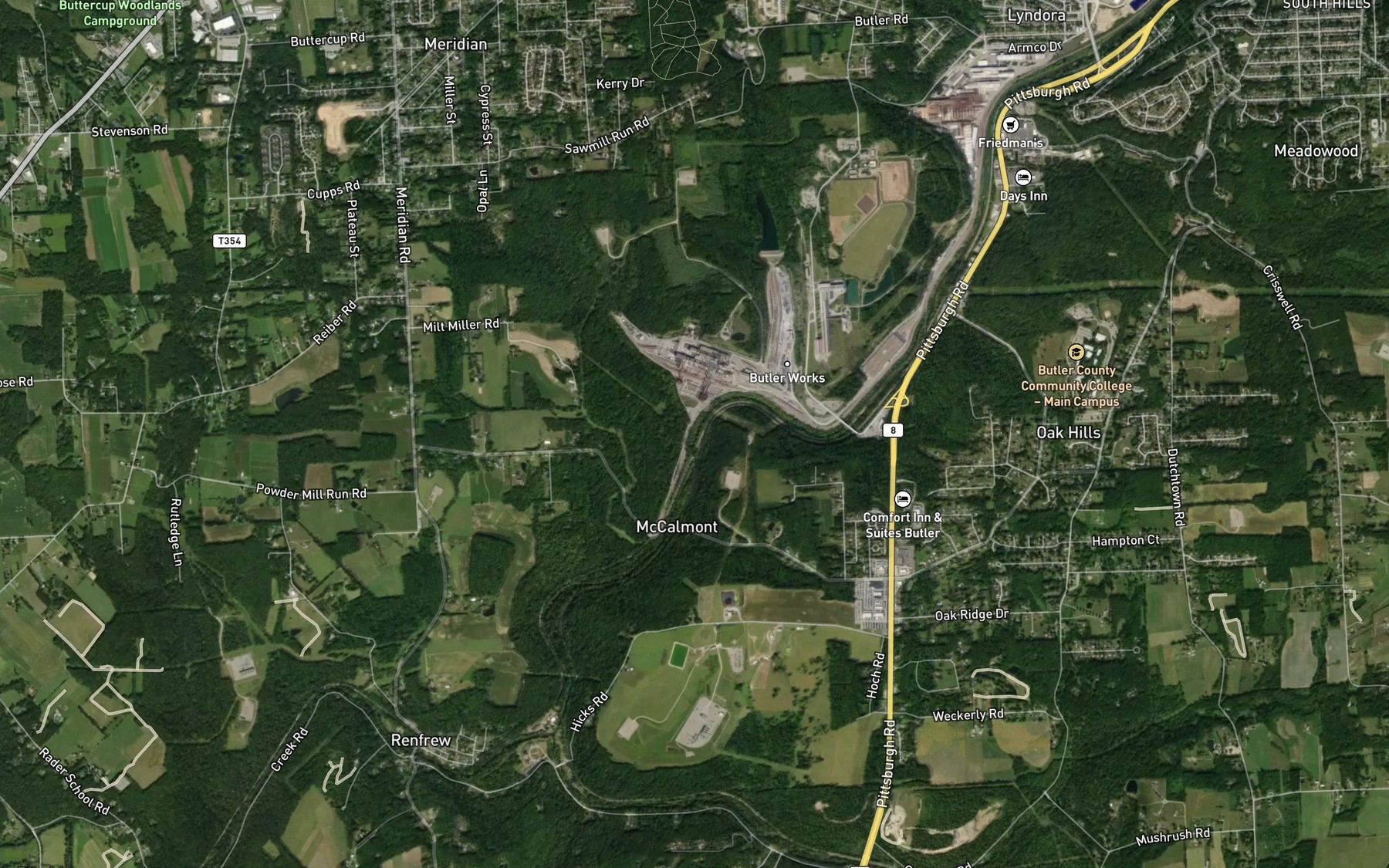 Satellite map of the Rocklick Run