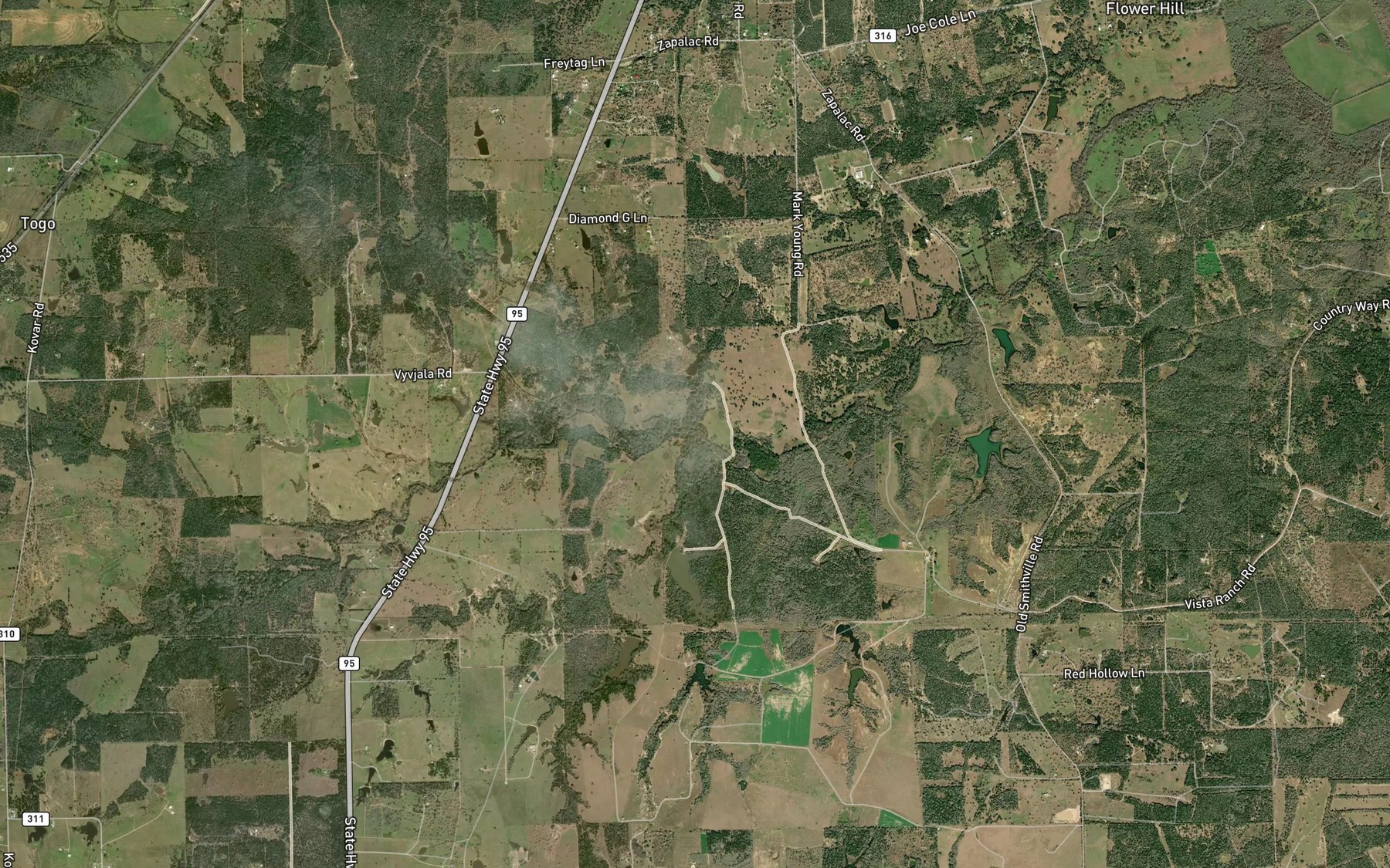 Satellite map of the Pricklypear Creek