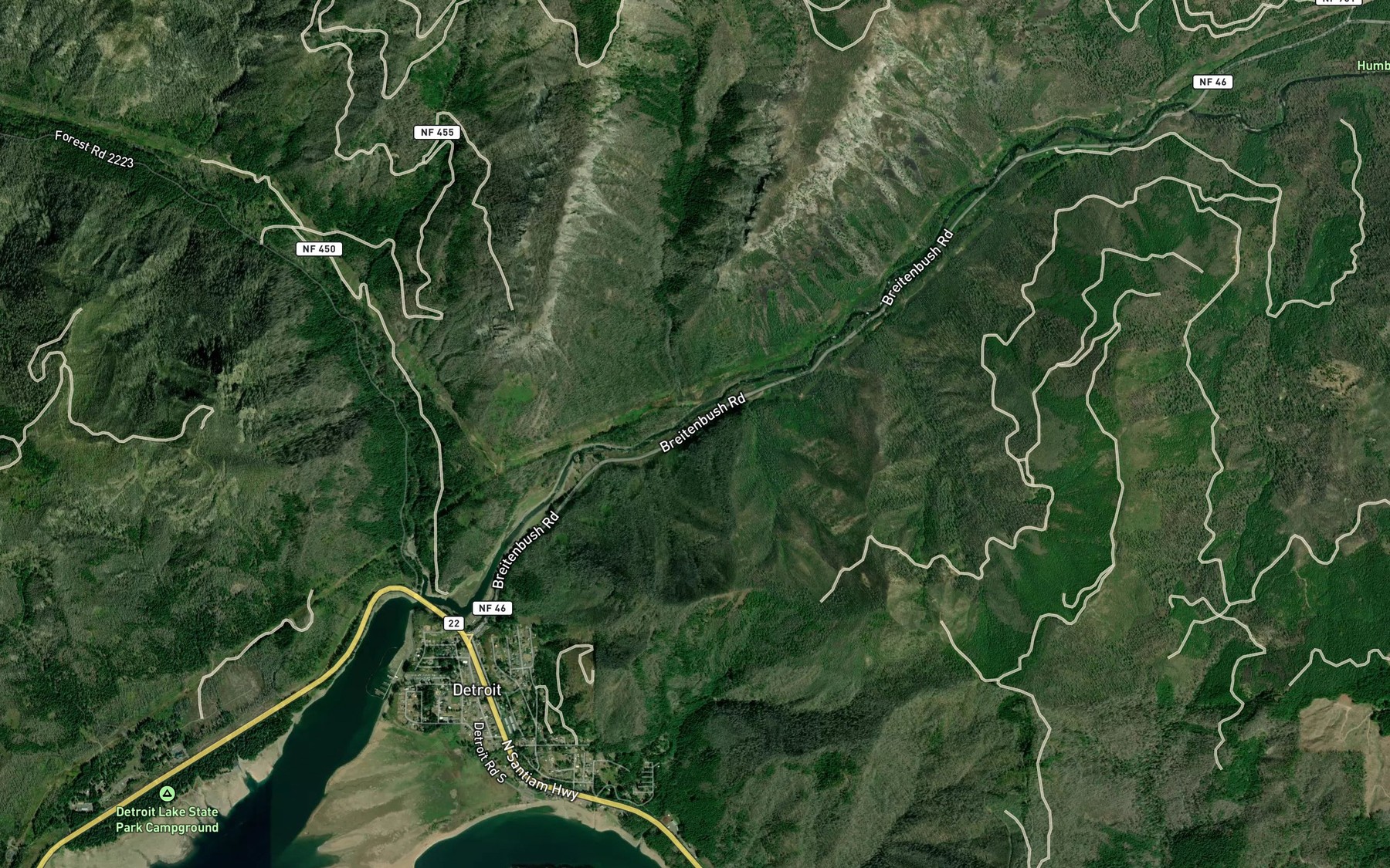 Satellite map of the Breitenbush River
