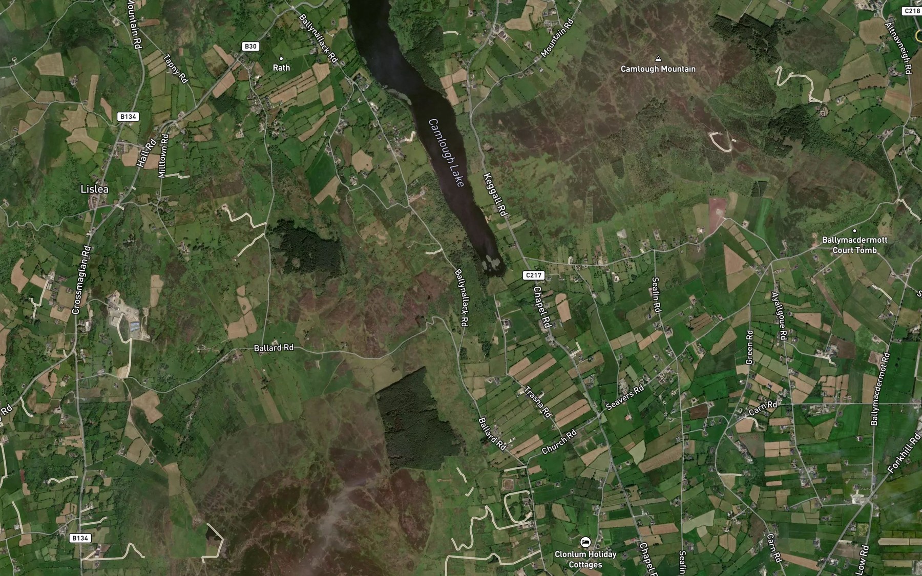 Satellite map of the Camlough Reservoir