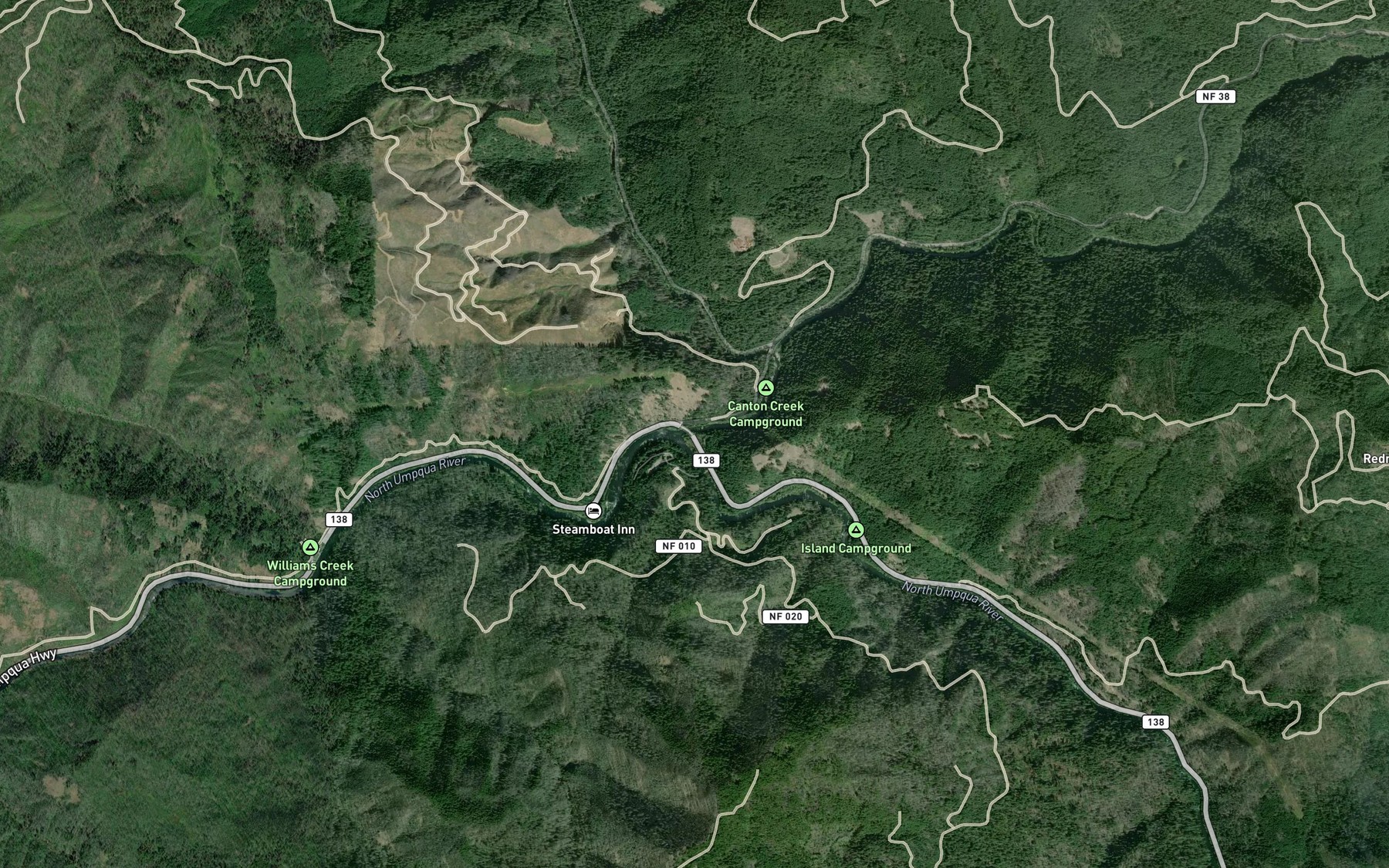 Satellite map of the Steamboat Creek