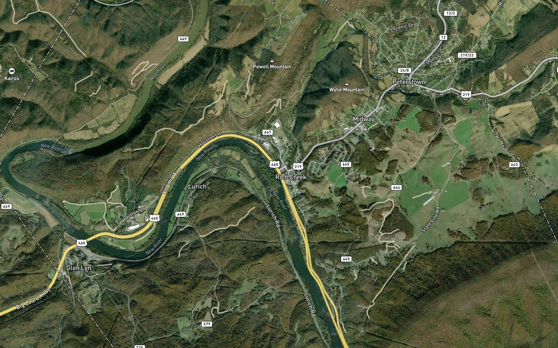 Satellite map of the Rich Creek