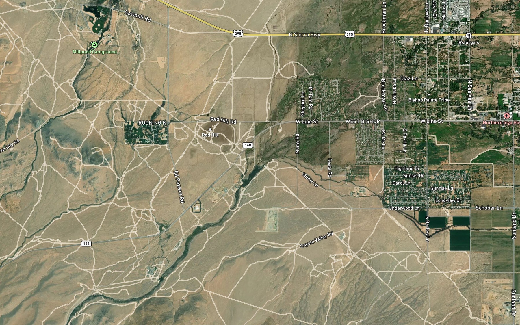 Satellite map of the South Fork Bishop Creek