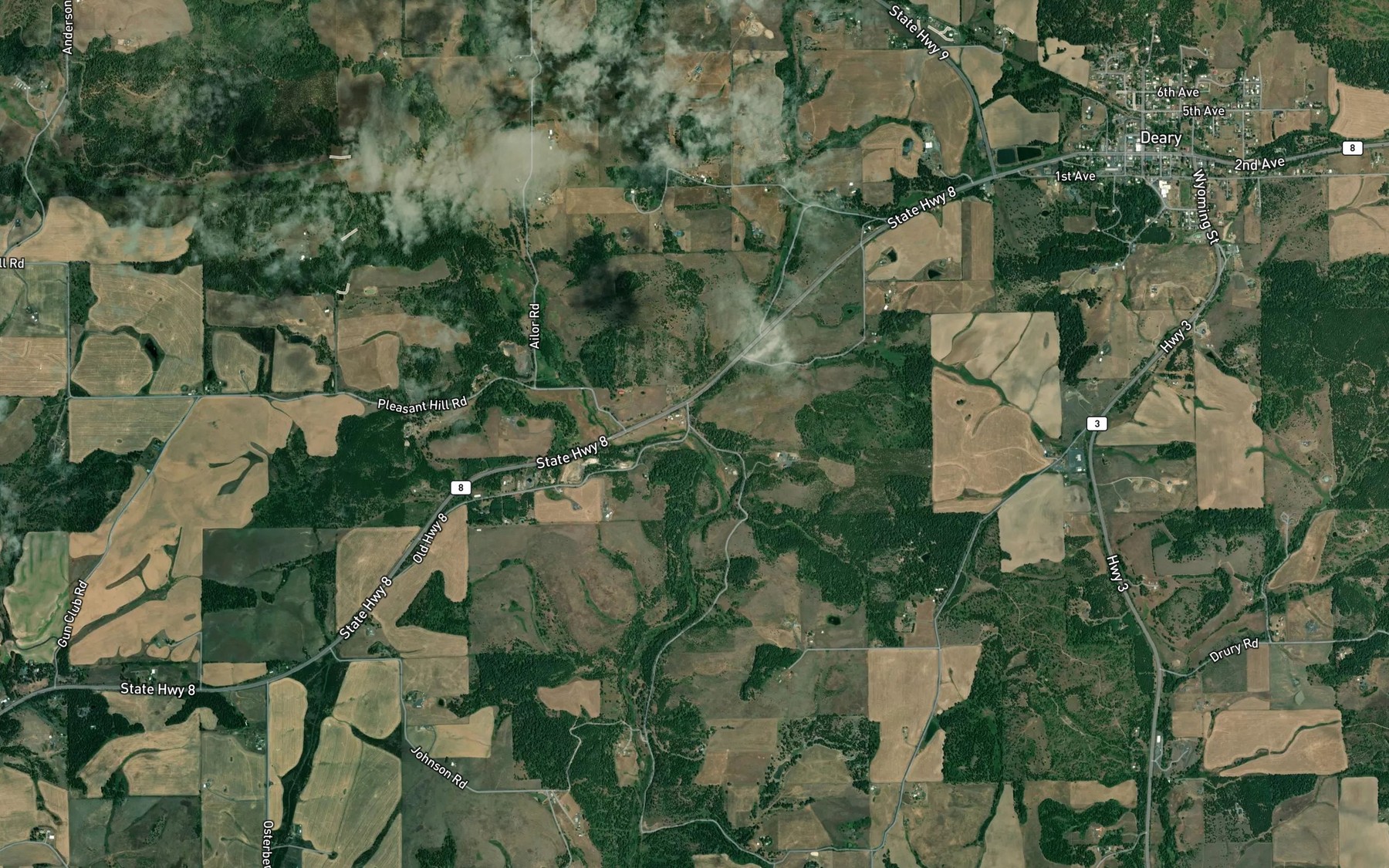 Satellite map of the Mount Deary Creek
