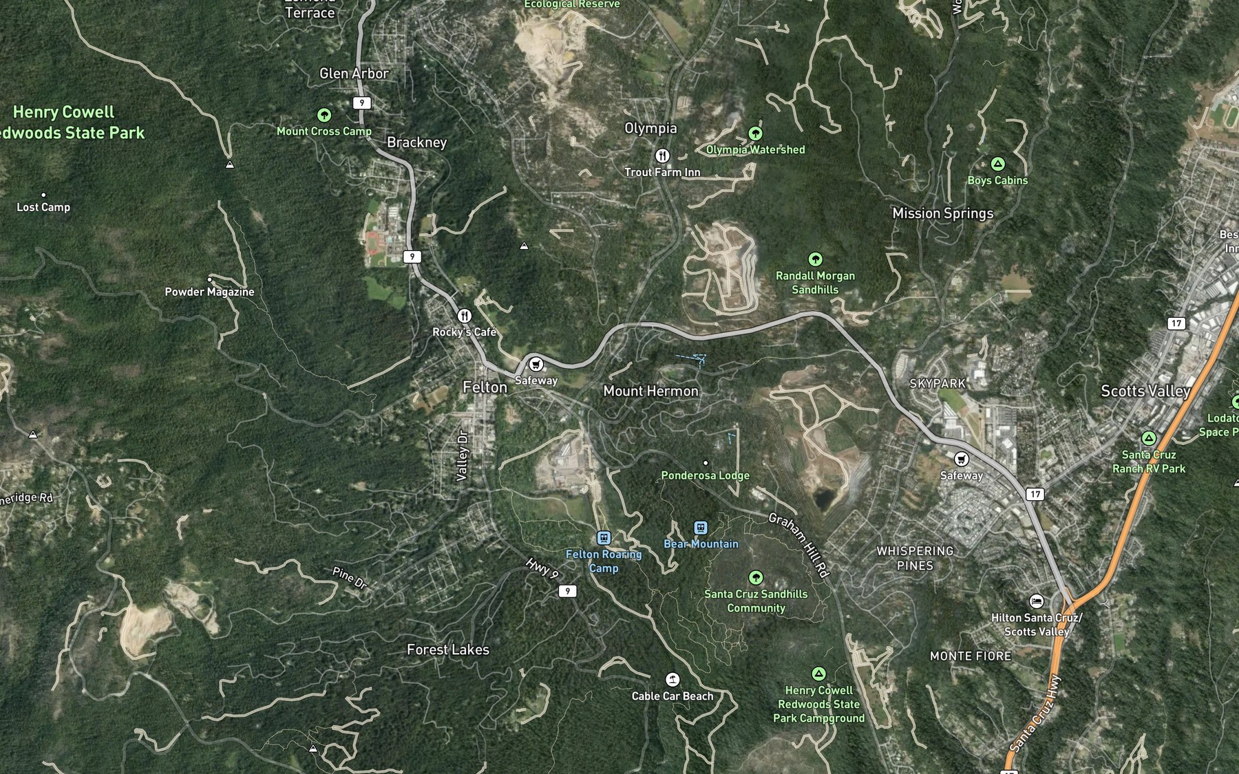 Satellite map of the Bean Creek