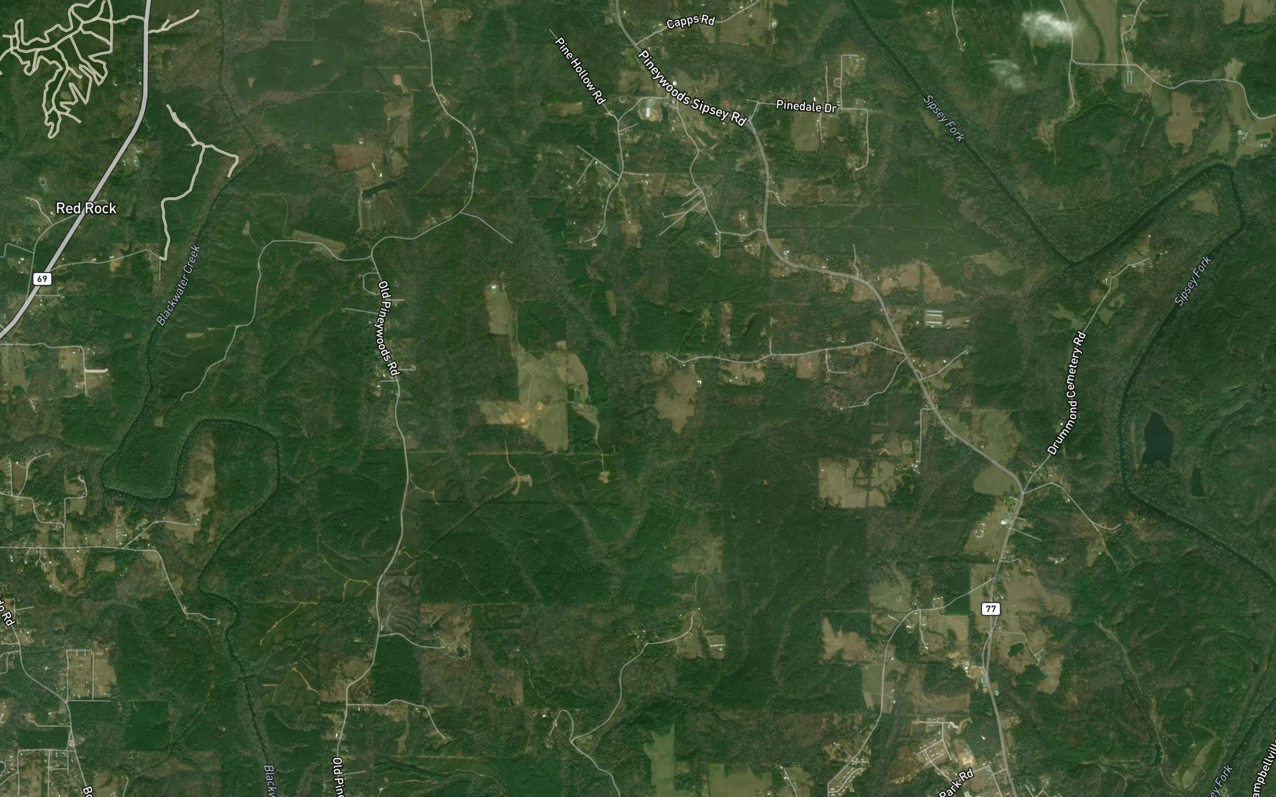 Satellite map of the Cow Branch