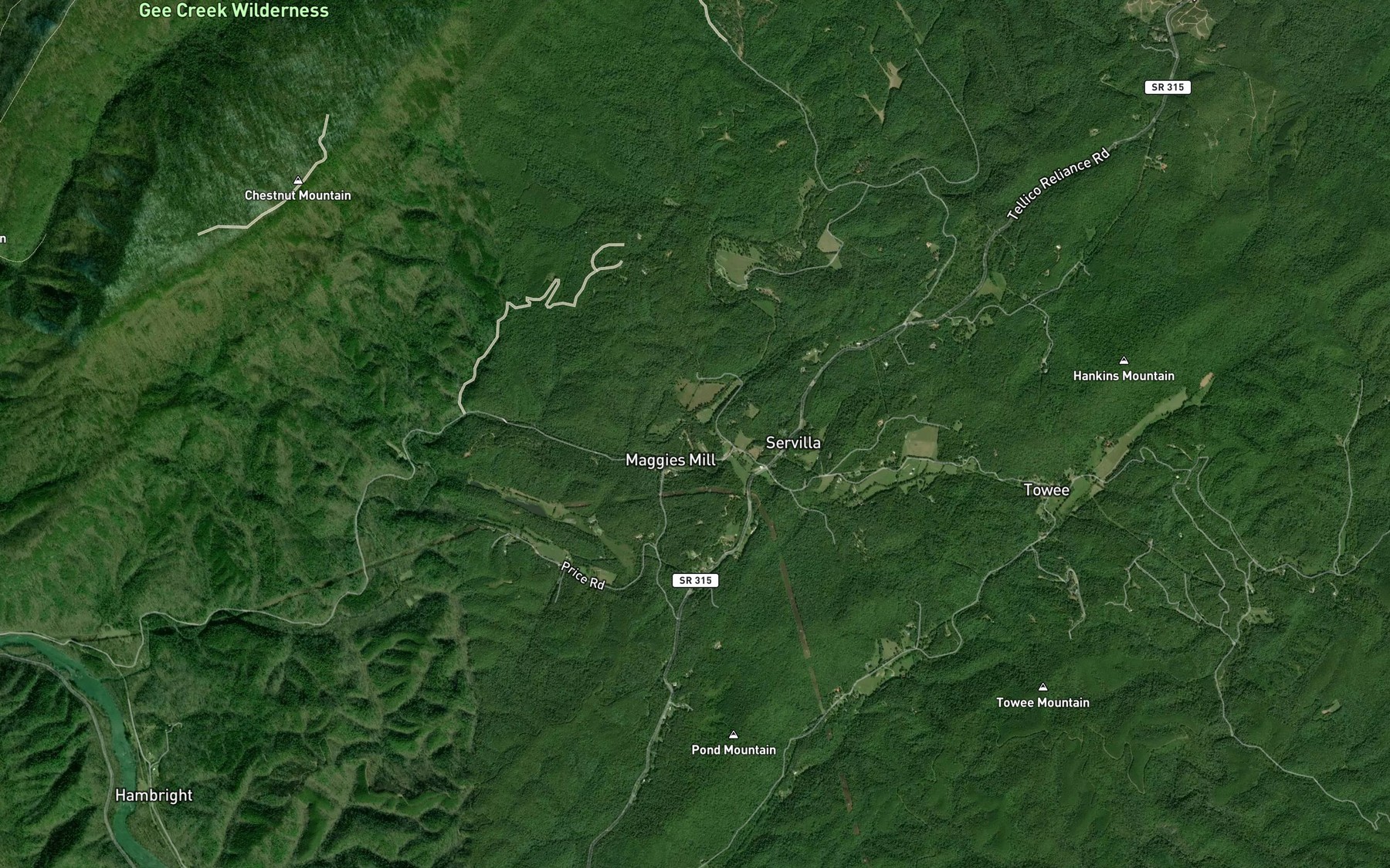 Satellite map of the Springtown Branch