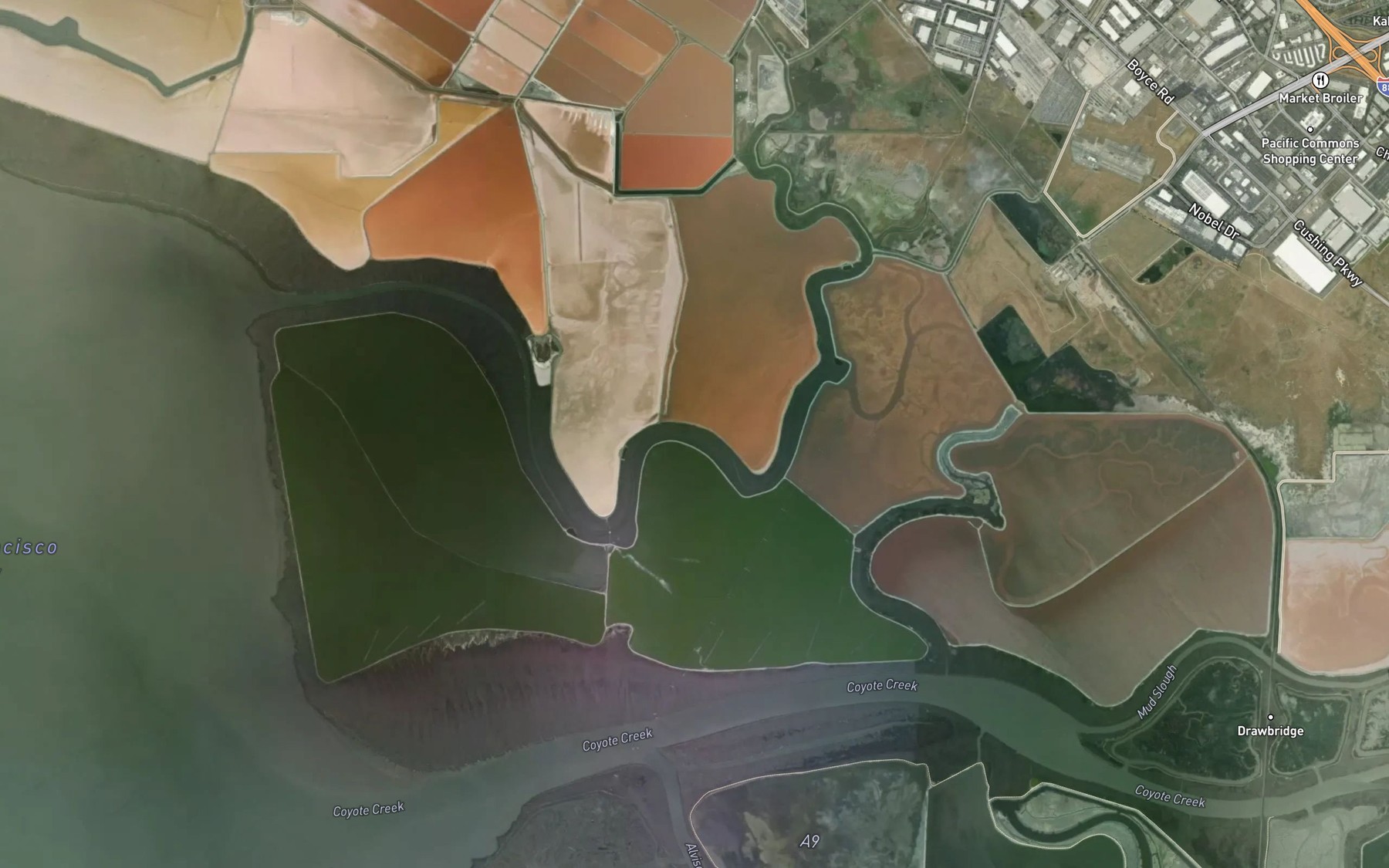 Satellite map of the Mowry Slough