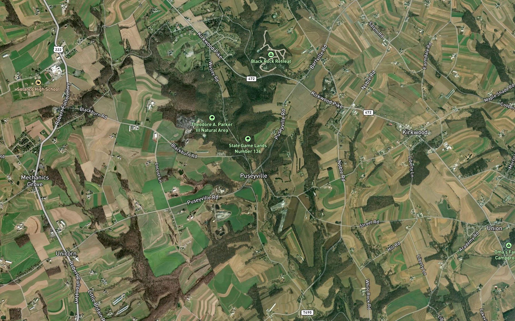 Satellite map of the Stewart Run