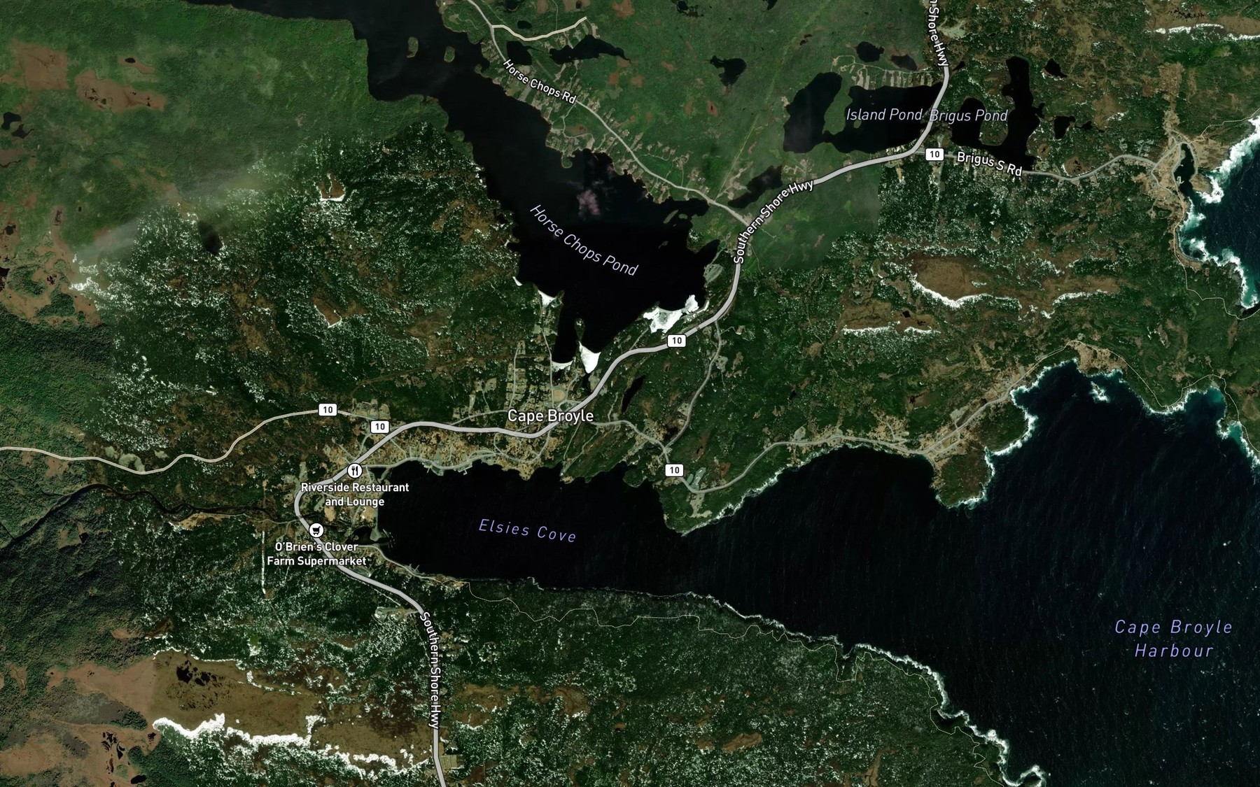 Satellite map of the Horse Chops River