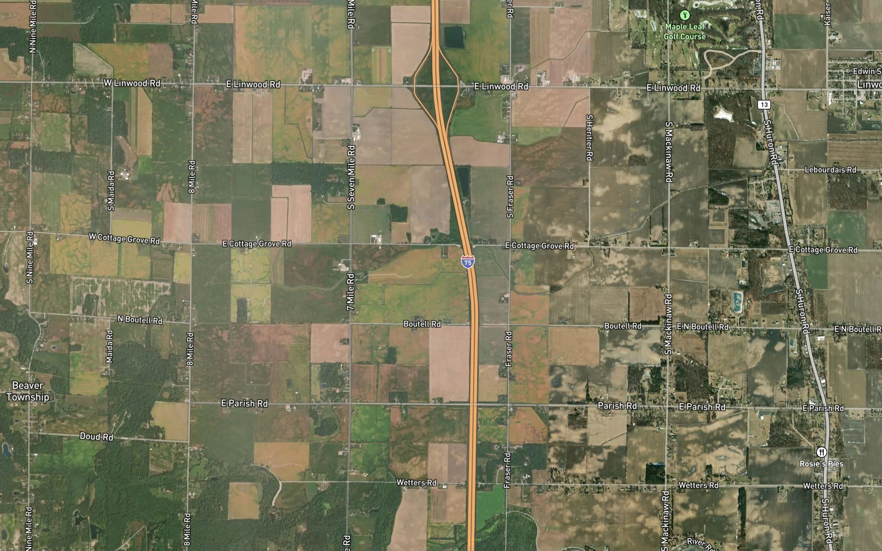 Satellite map of the James Drain