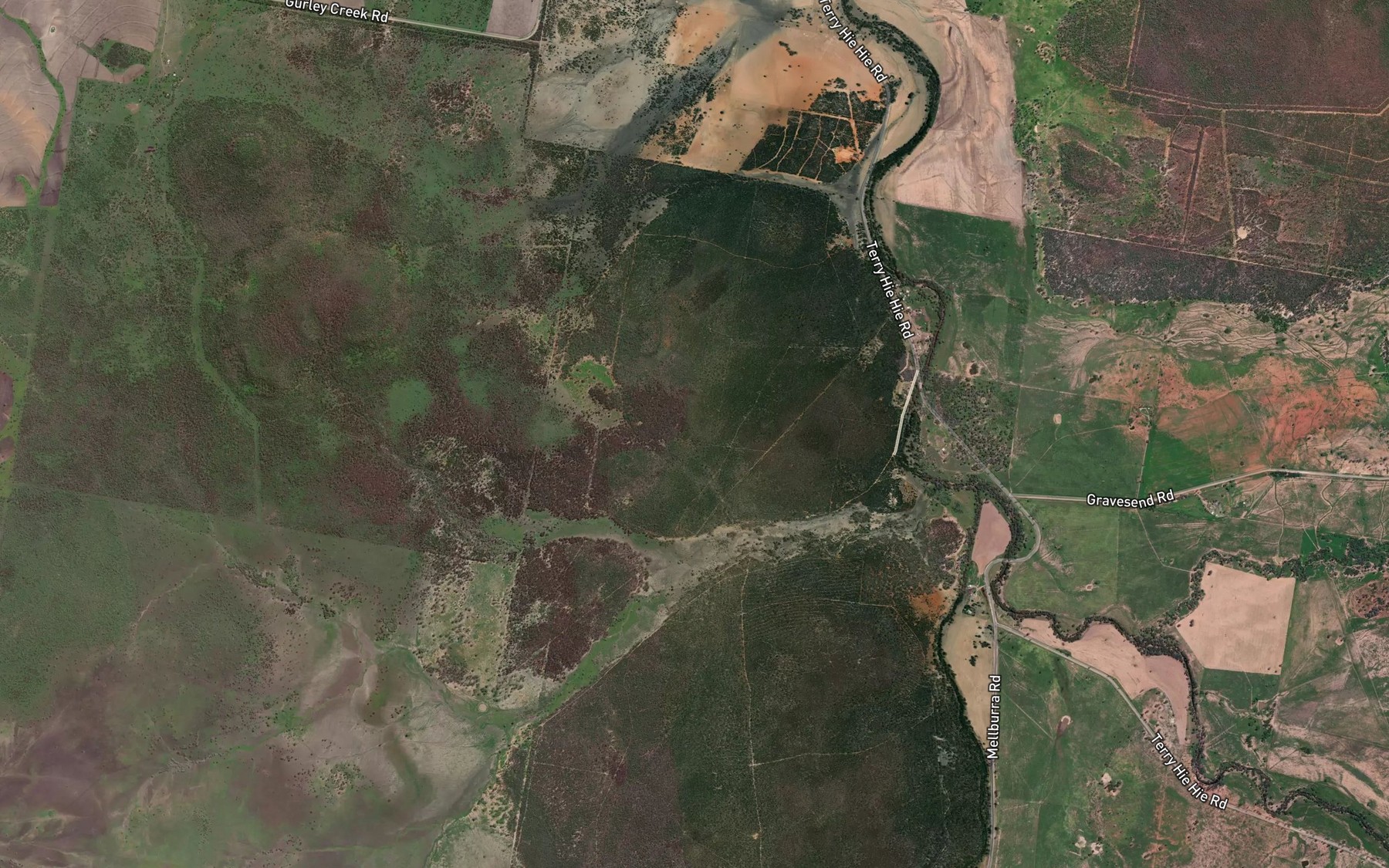Satellite map of the Terry Hie Hie Creek