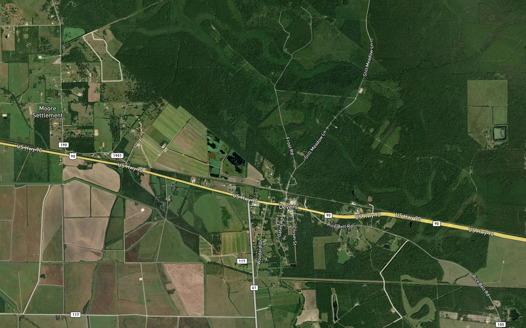 Satellite map of the Meche Reservoir