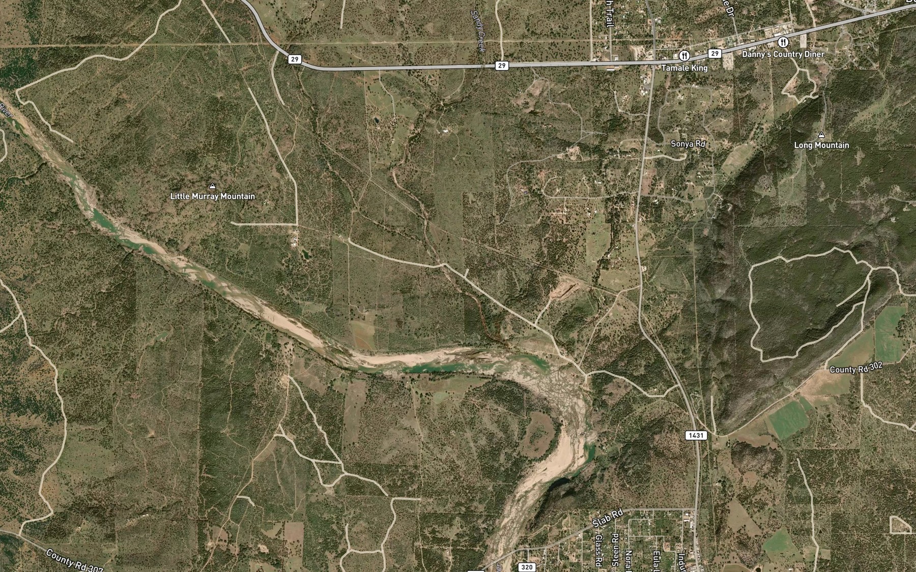 Satellite map of the Sandy Creek