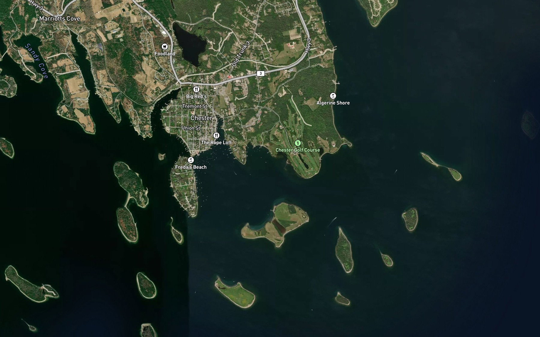 Satellite map of the Chandlers Cove