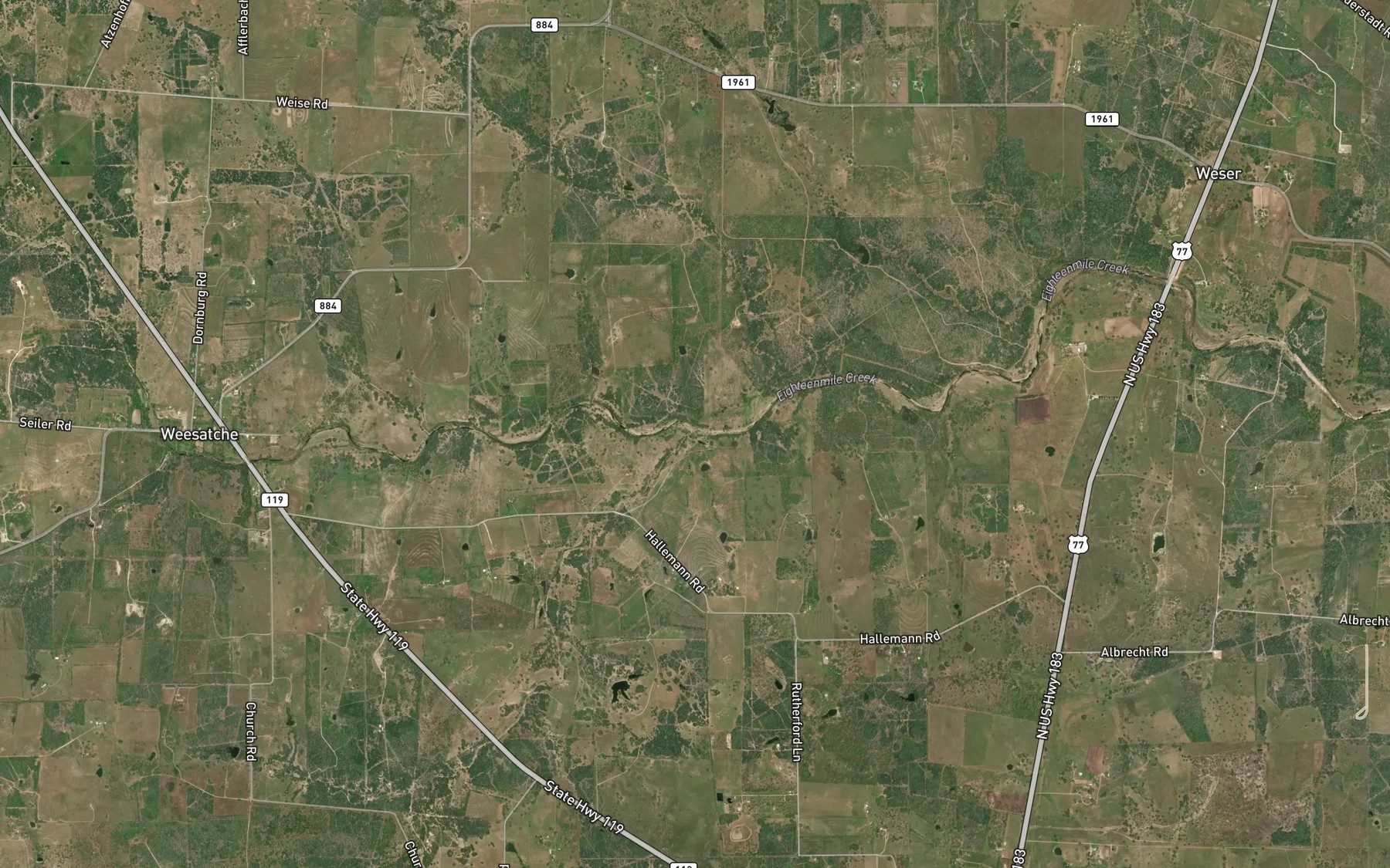 Satellite map of the Hog Creek
