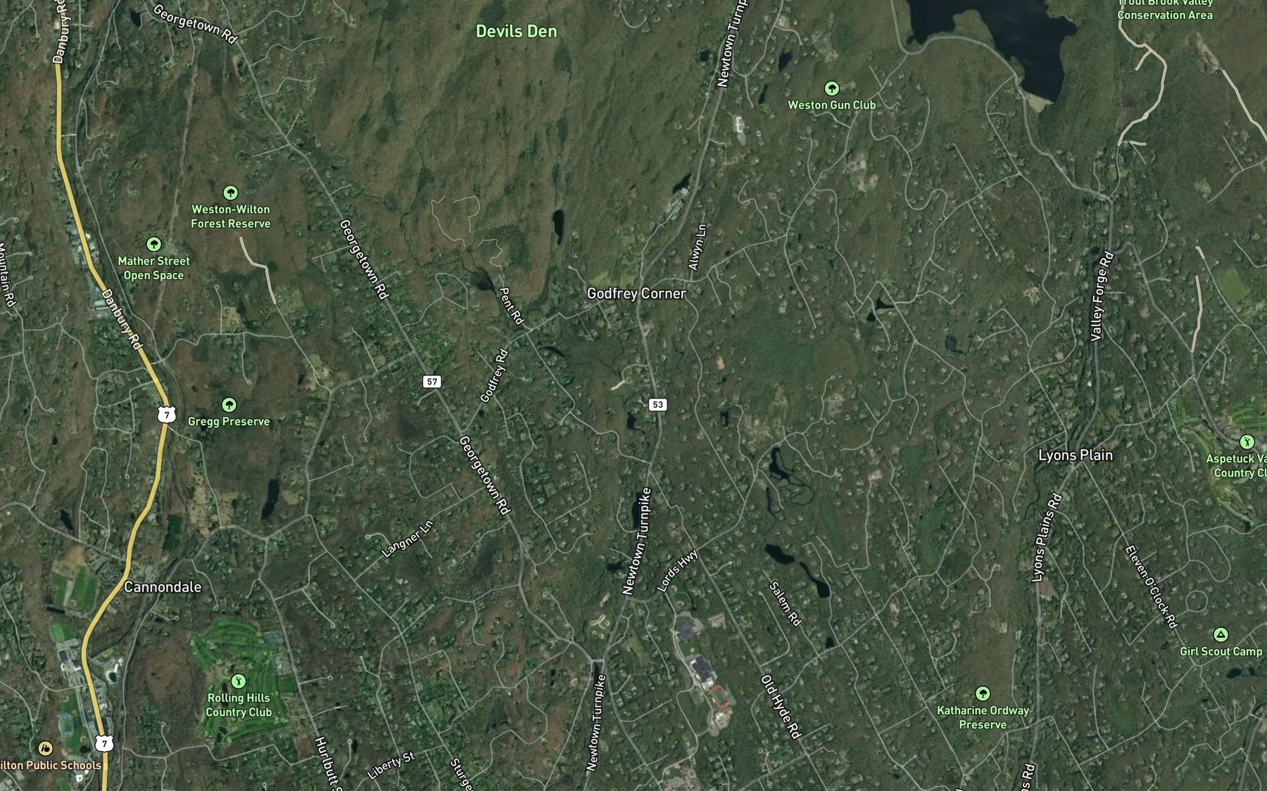 Satellite map of the North Branch West Branch Saugatuck River