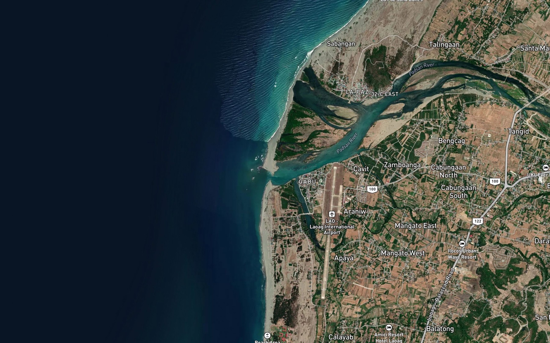 Satellite map of the Laoag River