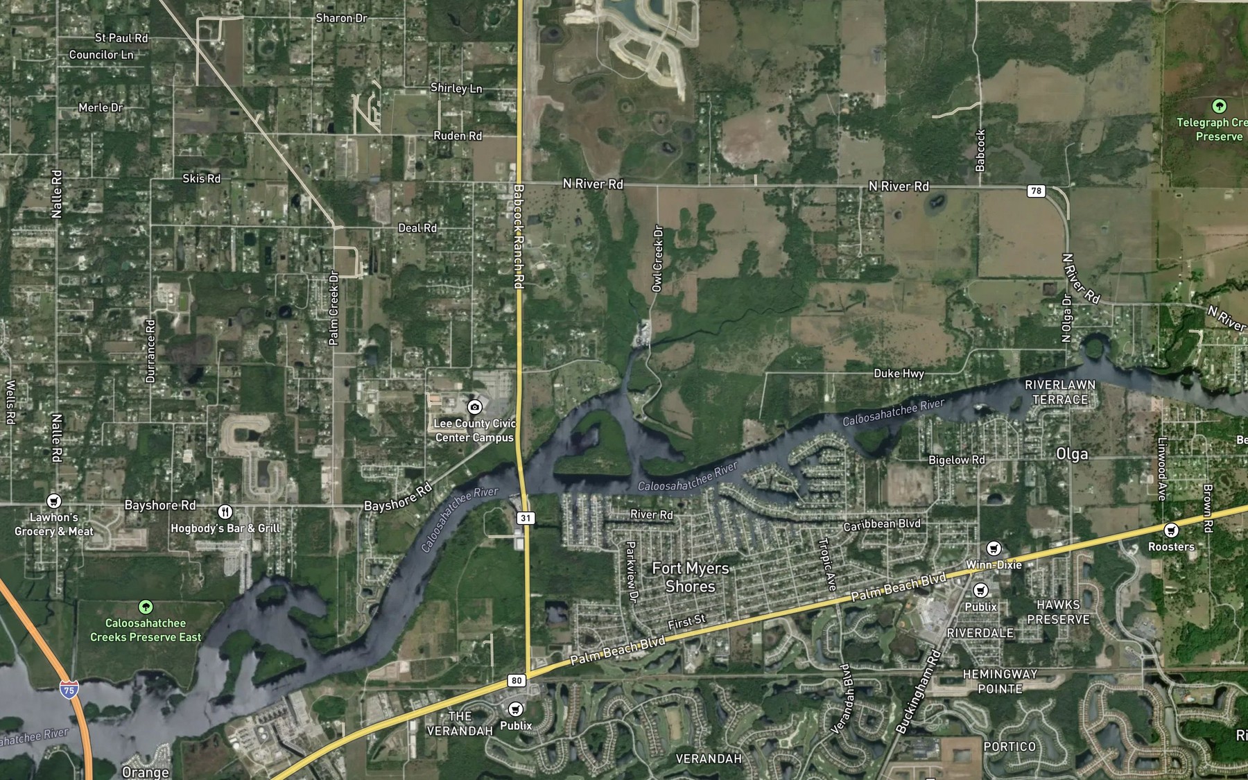 Satellite map of the Owl Creek