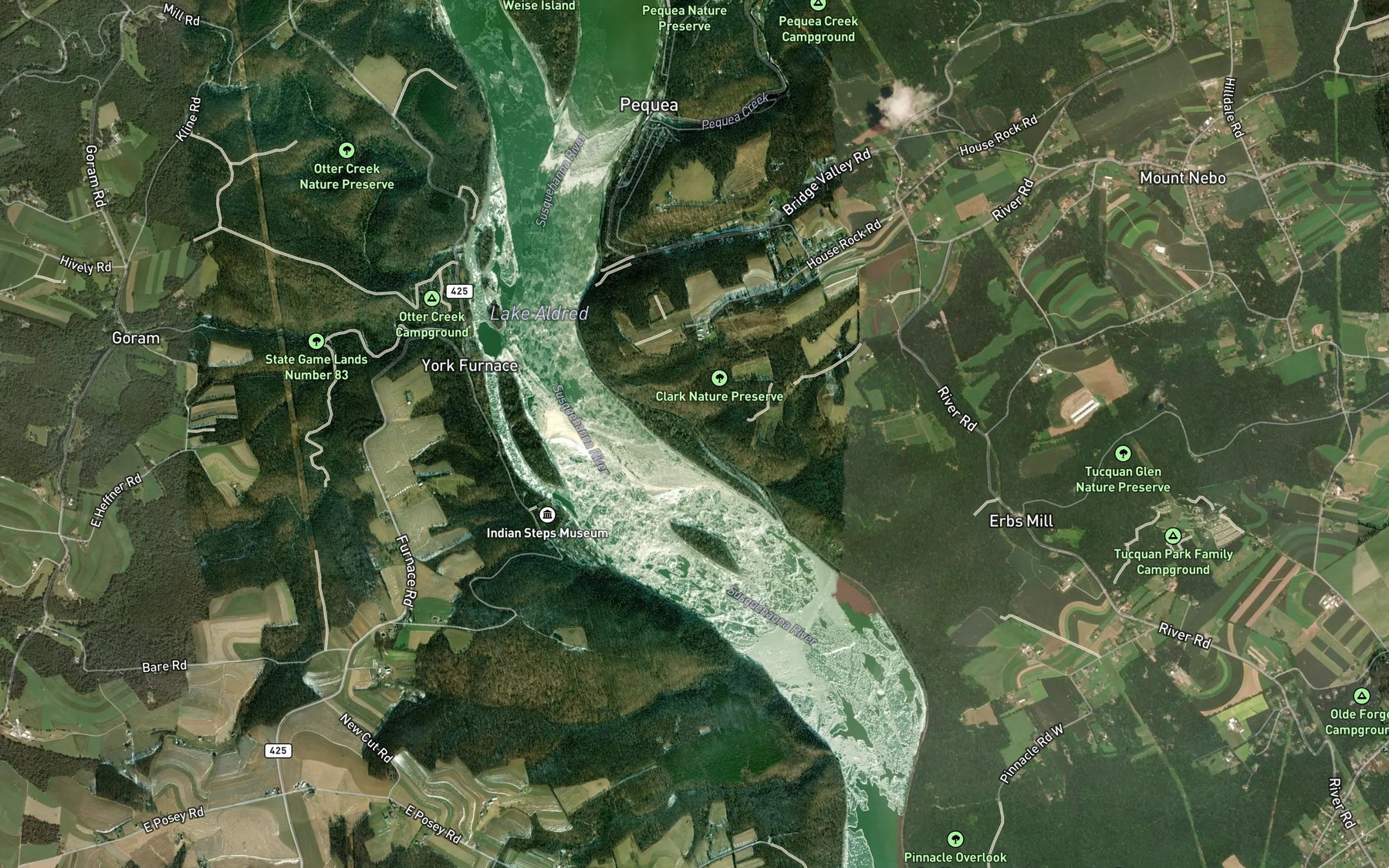 Satellite map of the Brubaker Run