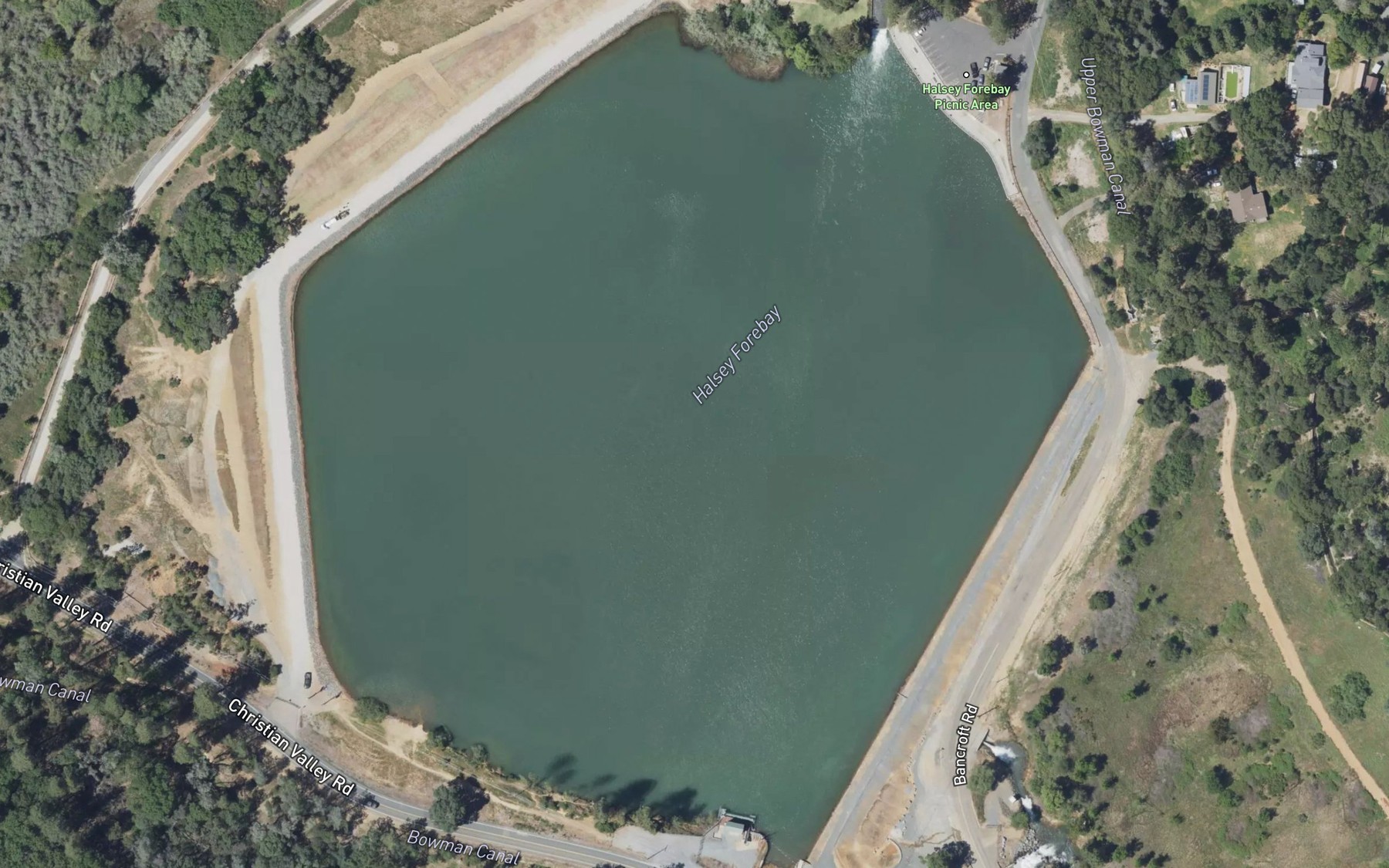 Satellite map of the Halsey Forebay