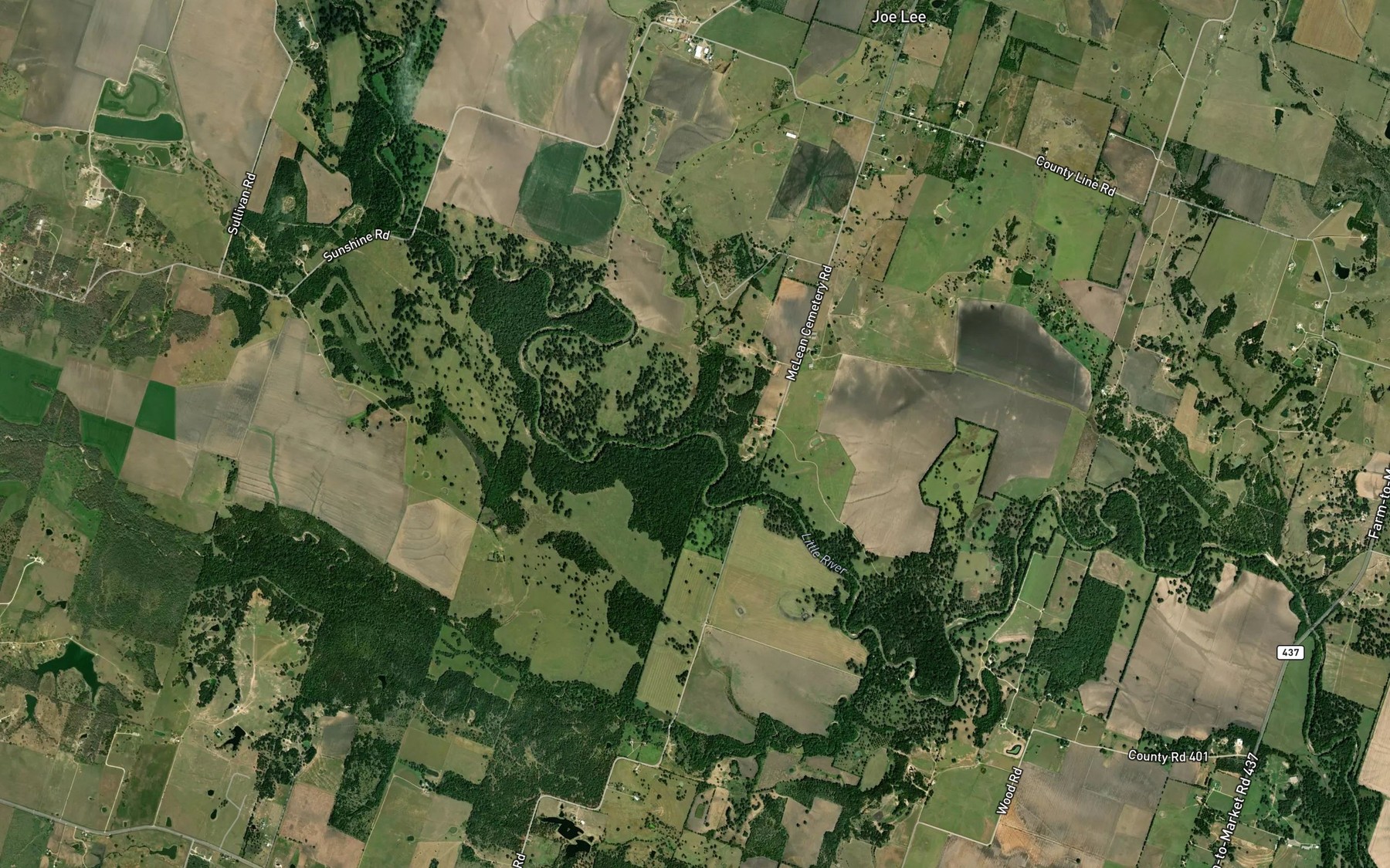 Satellite map of the Knob Creek