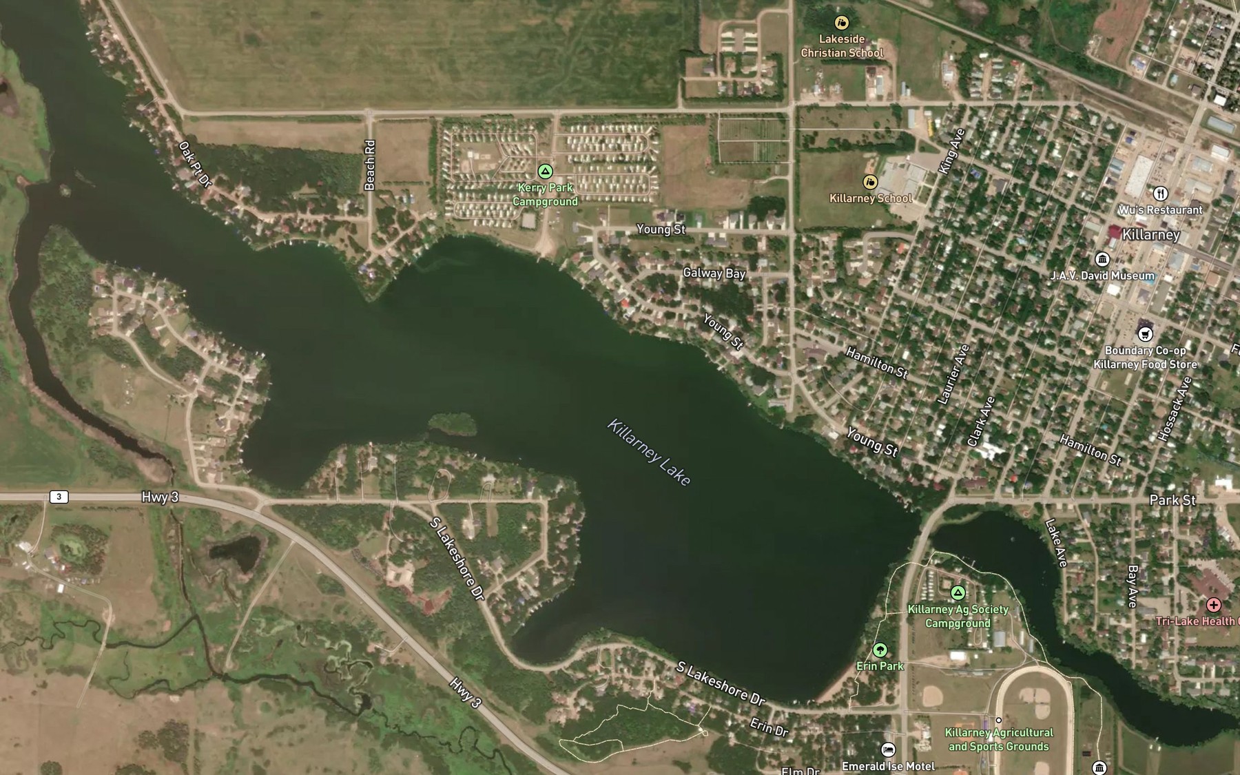 Satellite map of the Killarney Lake