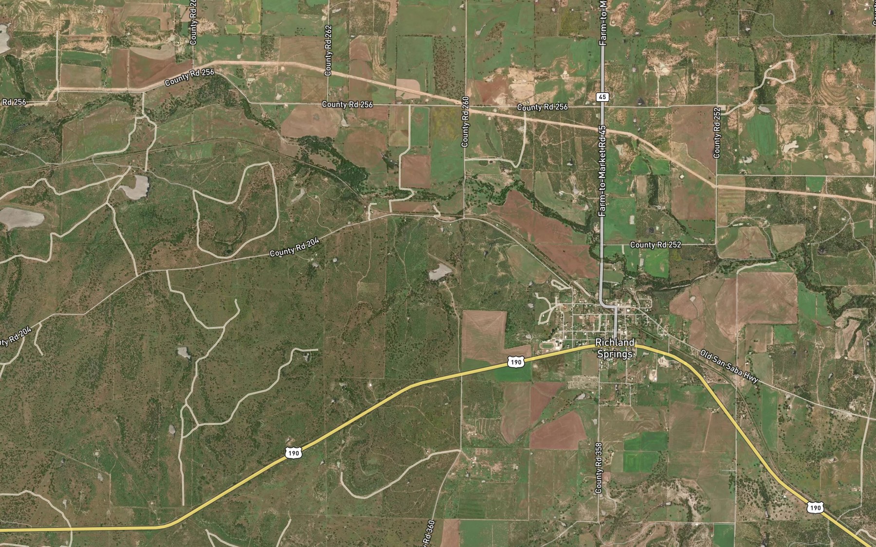 Satellite map of the Lower San Saba Watershed Reservoir