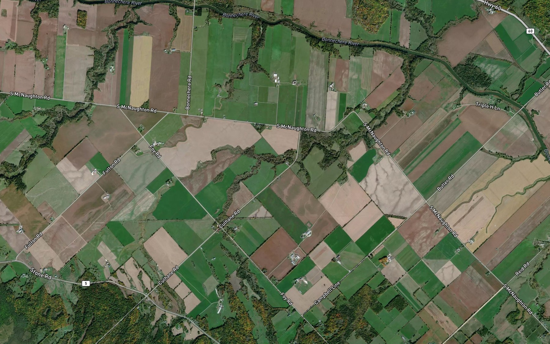 Satellite map of the Cherrys Creek