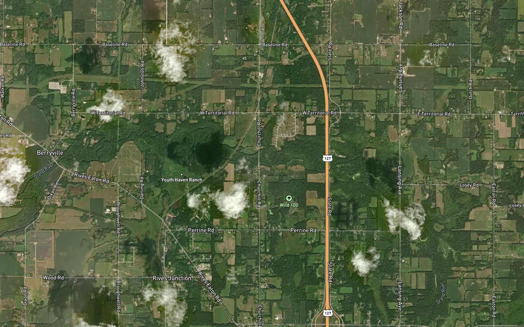 Satellite map of the Hunton Creek