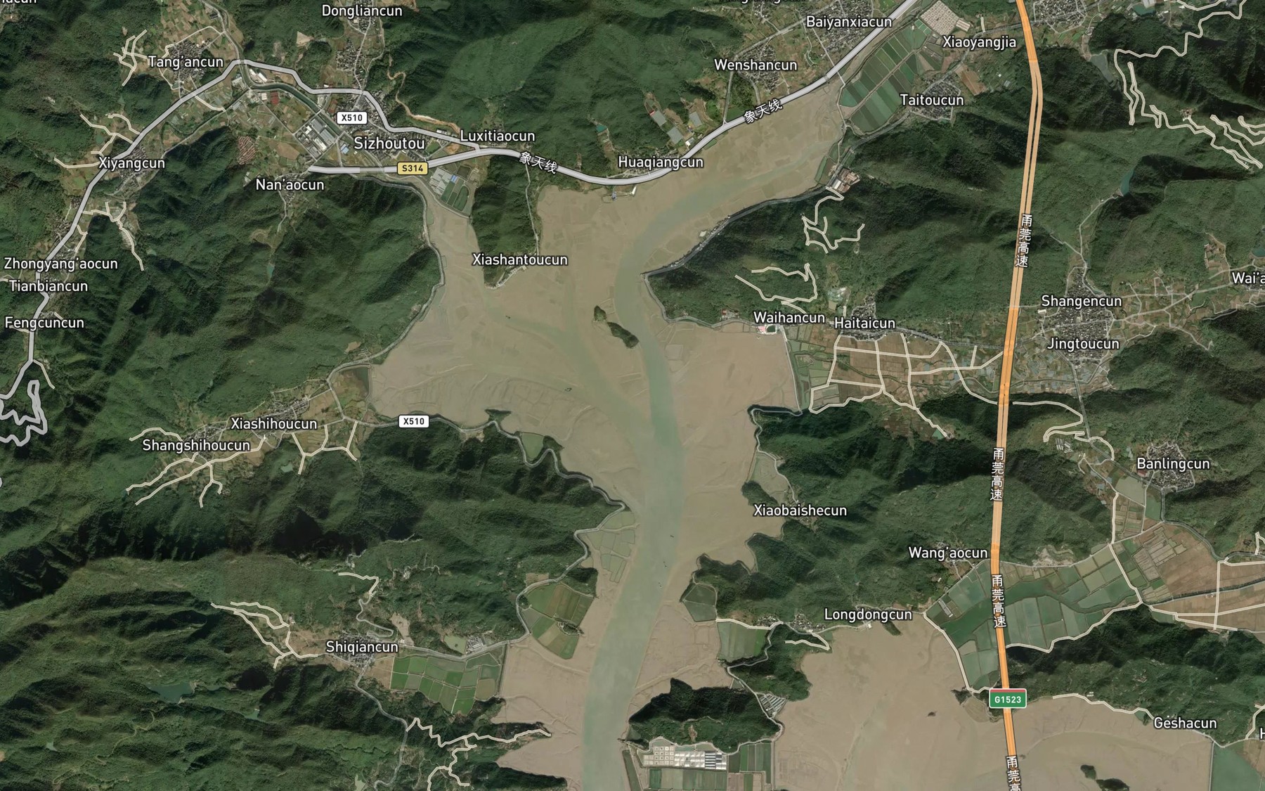 Satellite map of the Xieqian Gang