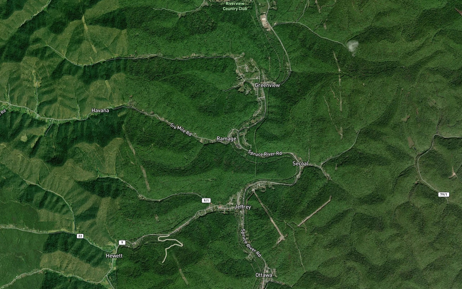 Satellite map of the Sixmile Creek