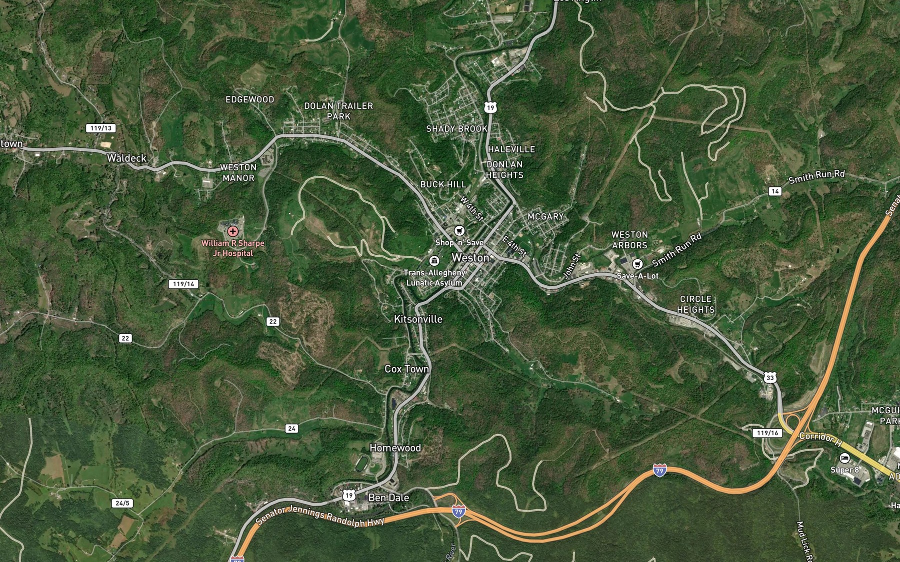 Satellite map of the Town Run