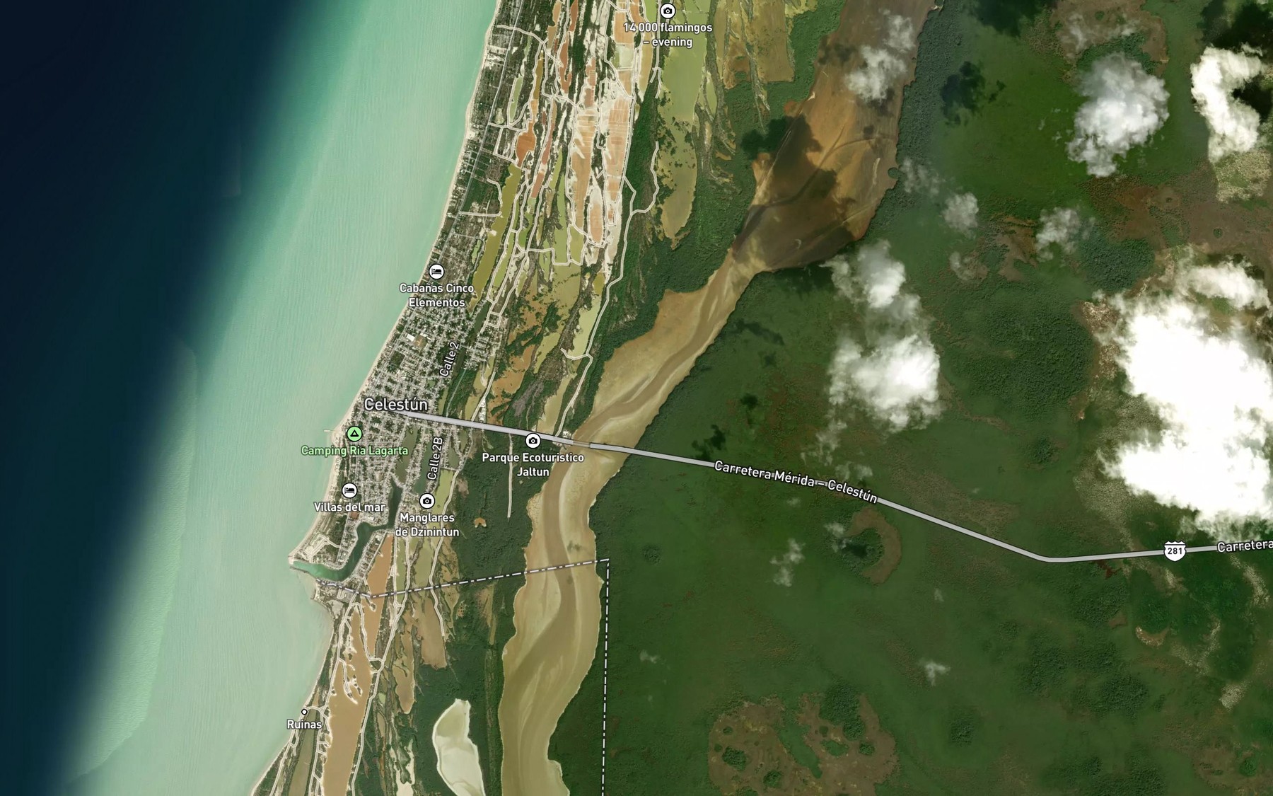 Satellite map of the Estero Celestun