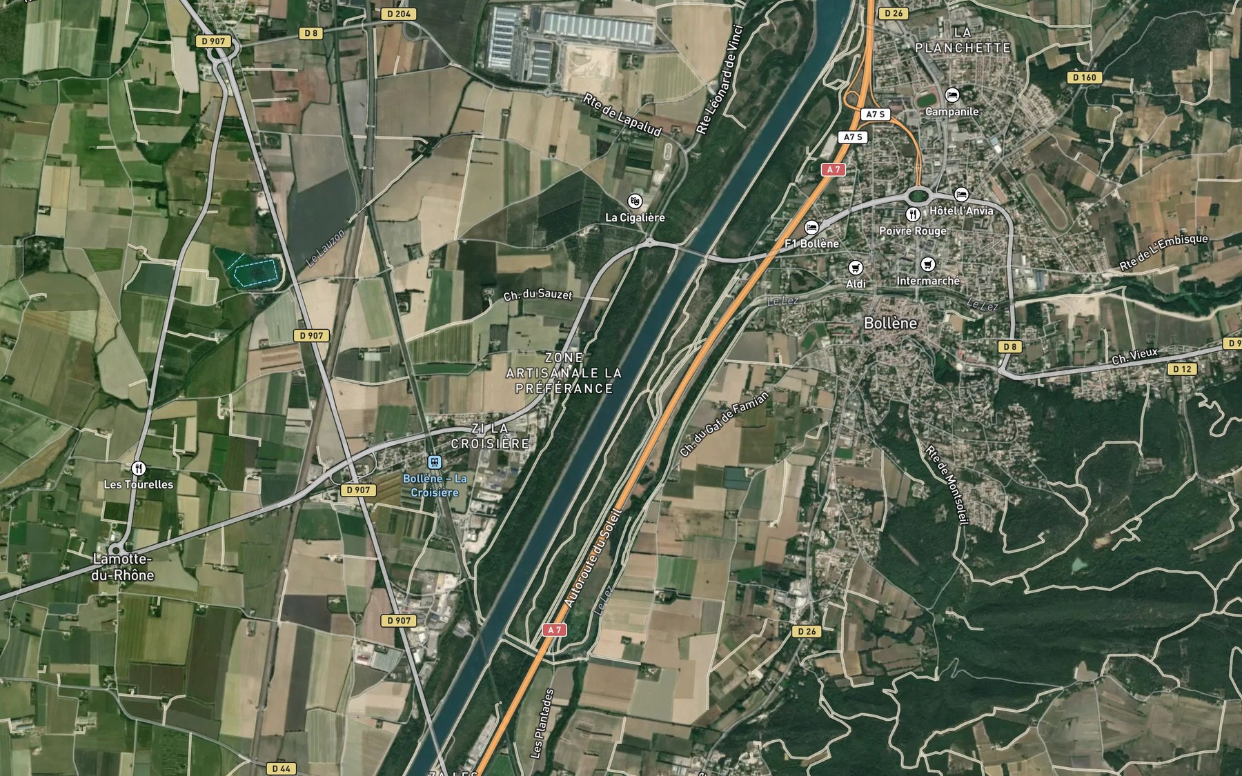 Satellite map of the Canal de Donzere-Mondragon