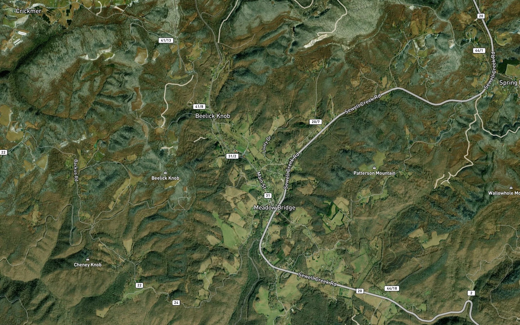 Satellite map of the Laurel Branch
