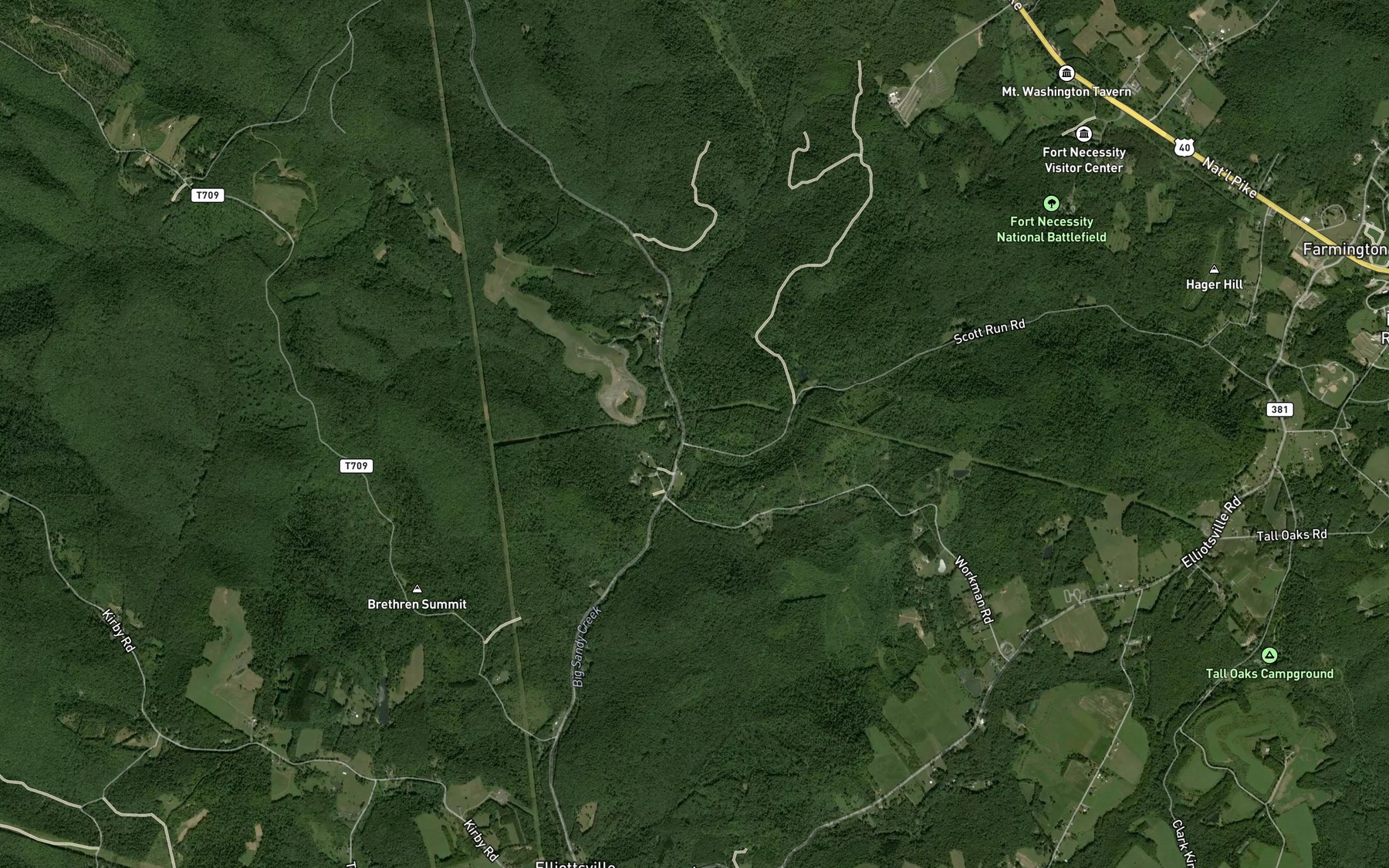 Satellite map of the Scotts Run