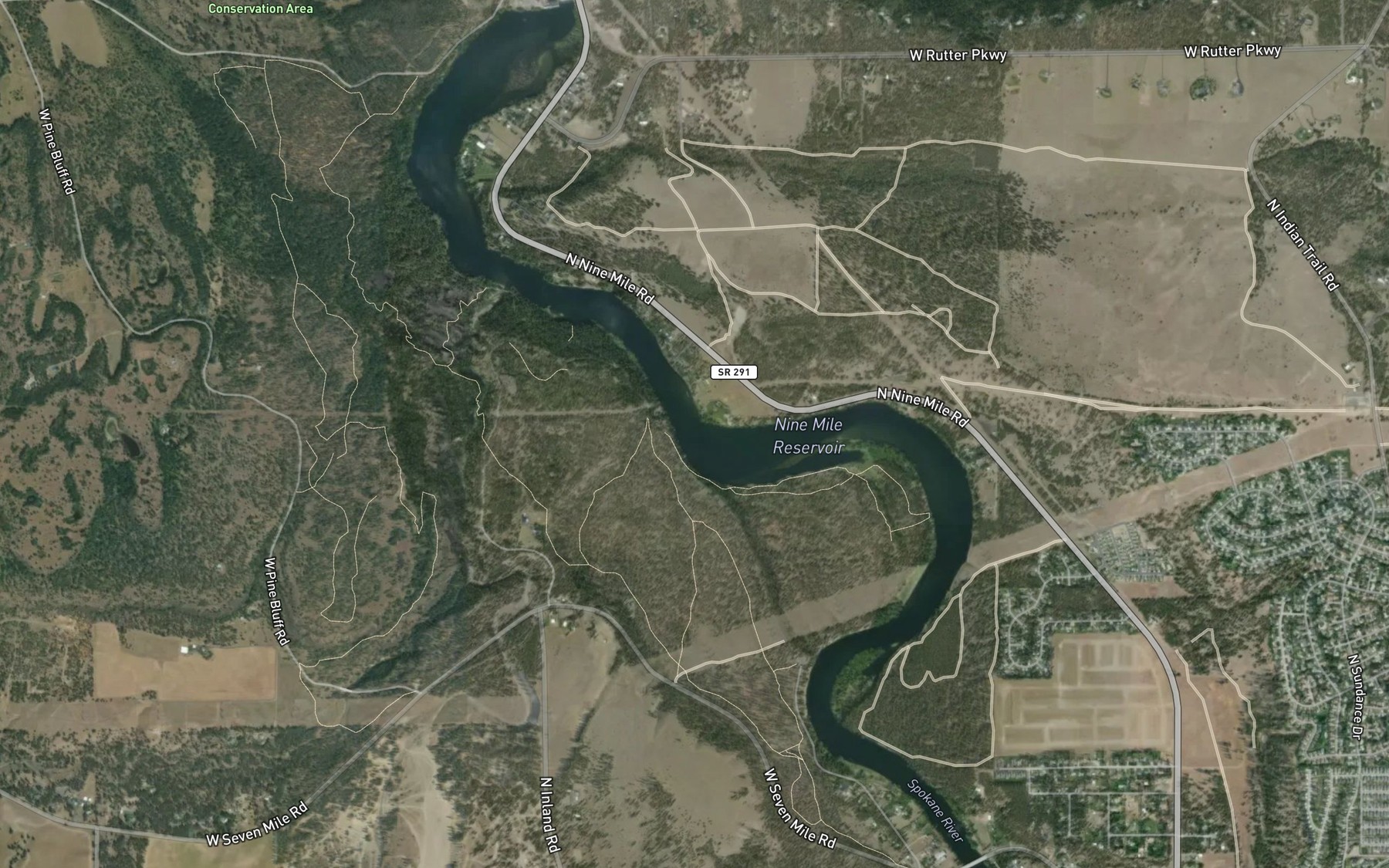Satellite map of the Nine Mile Dam