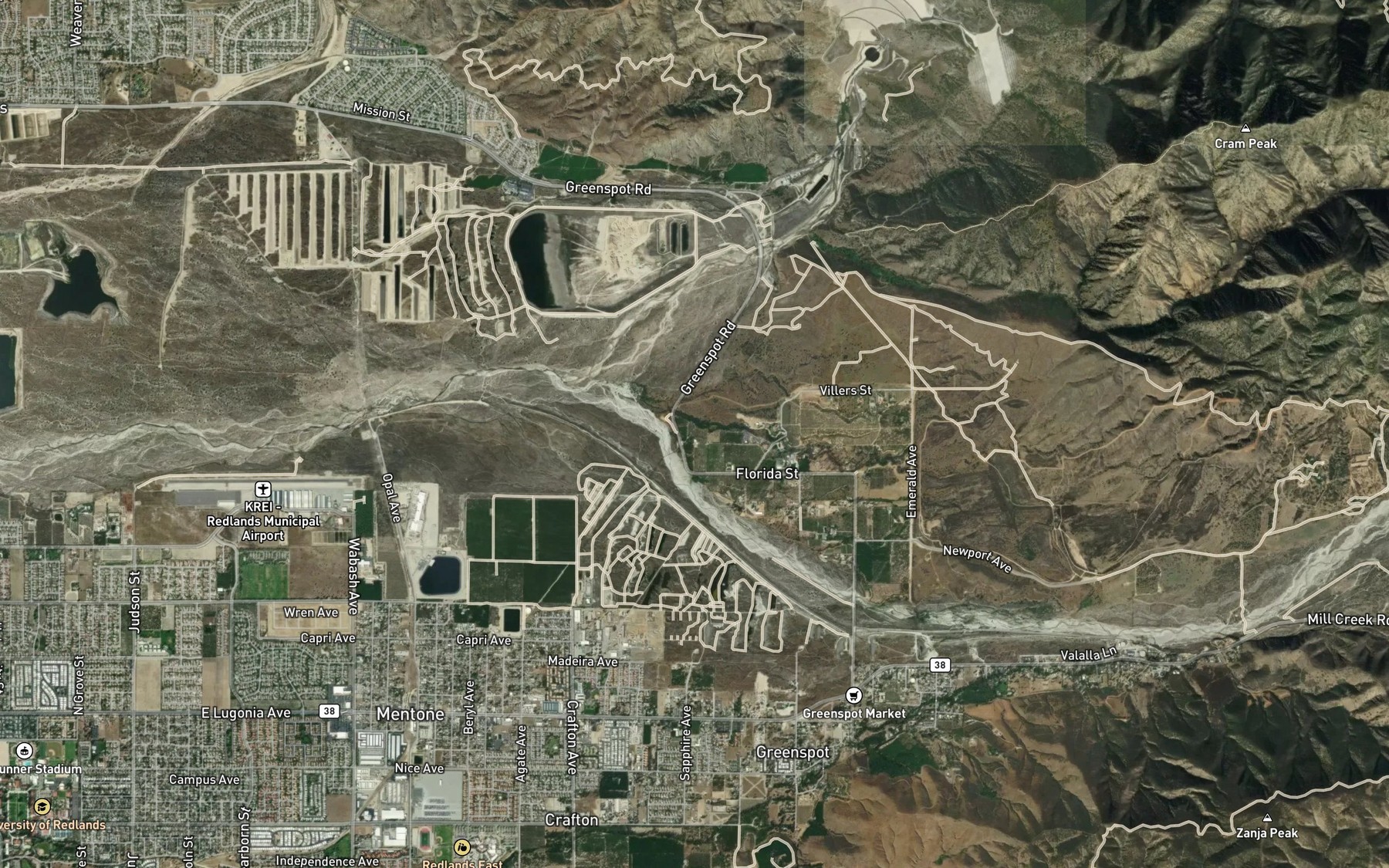 Satellite map of the Redlands Aqueduct