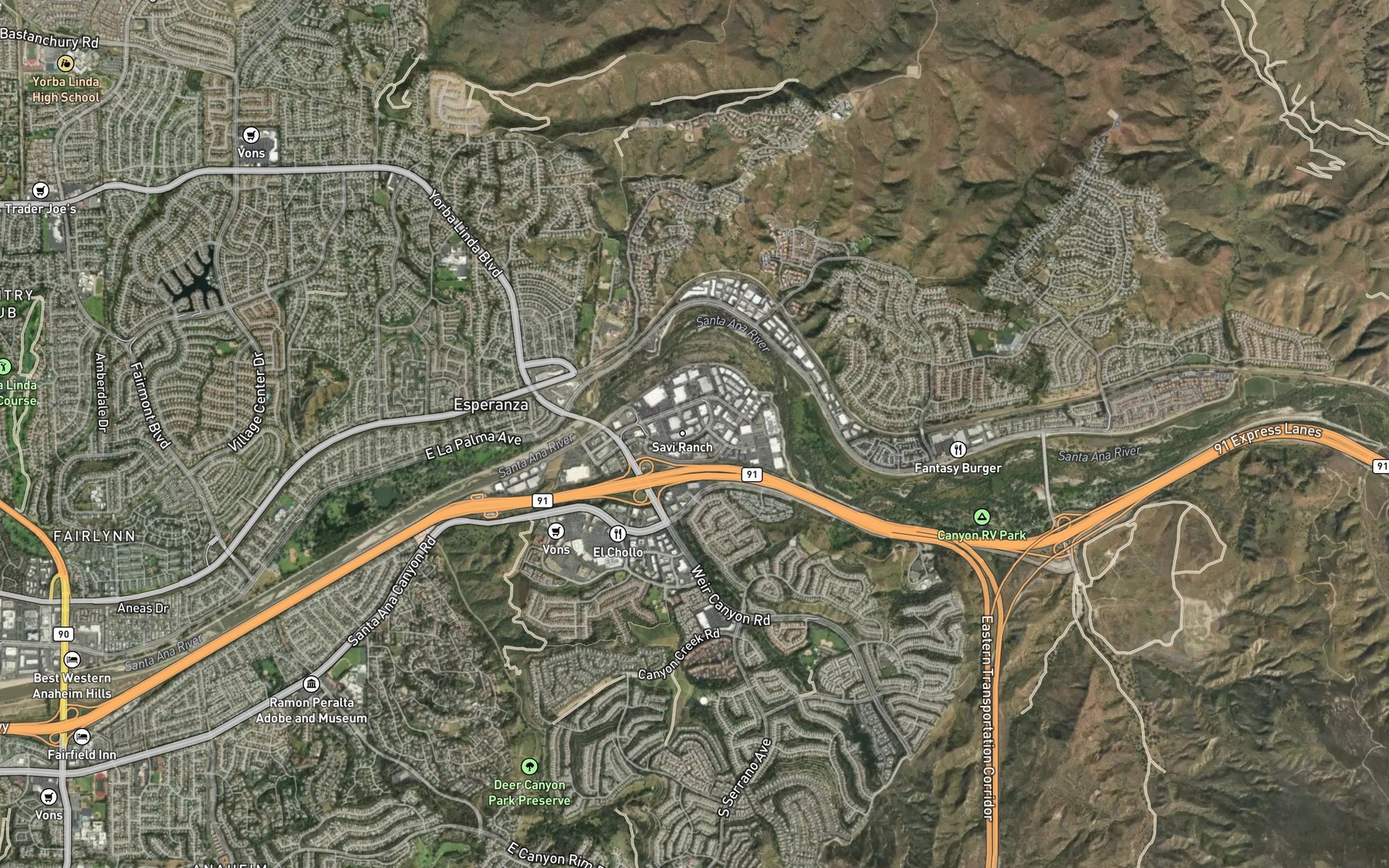 Satellite map of the Santa Ana Valley Canal