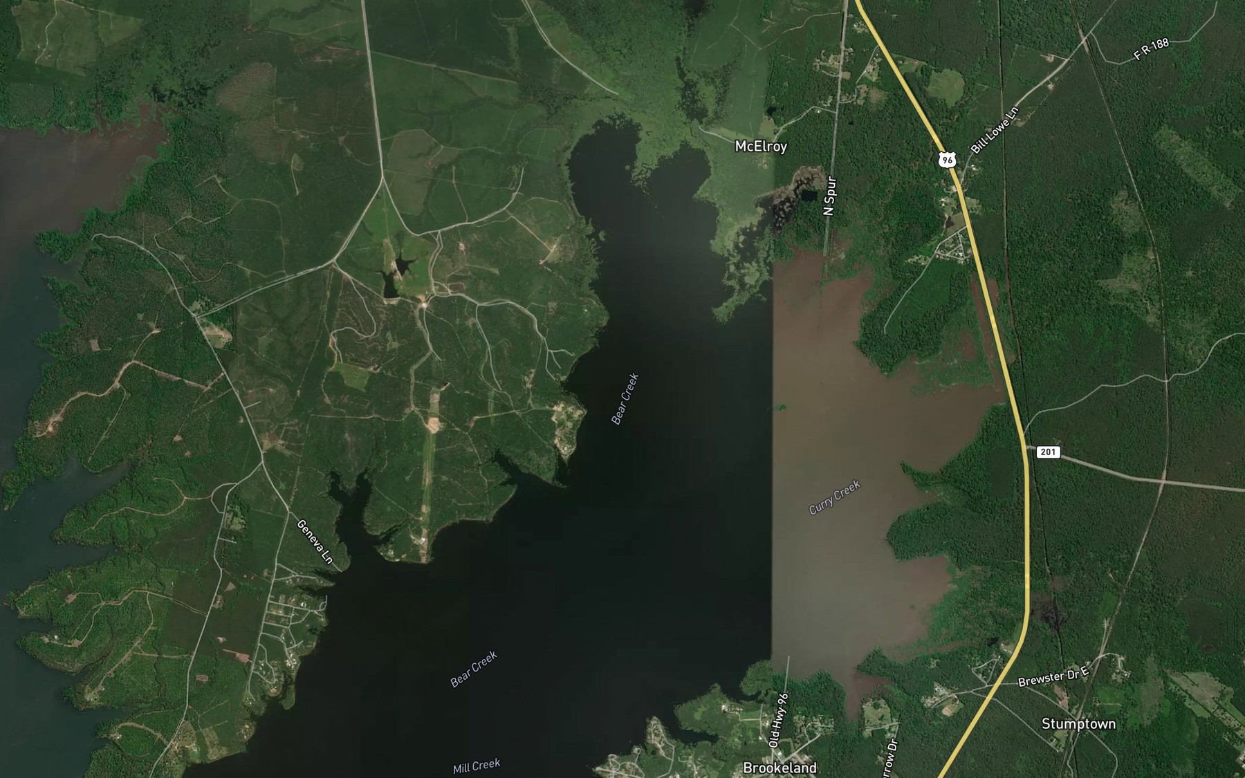 Satellite map of the Pomponaugh Creek