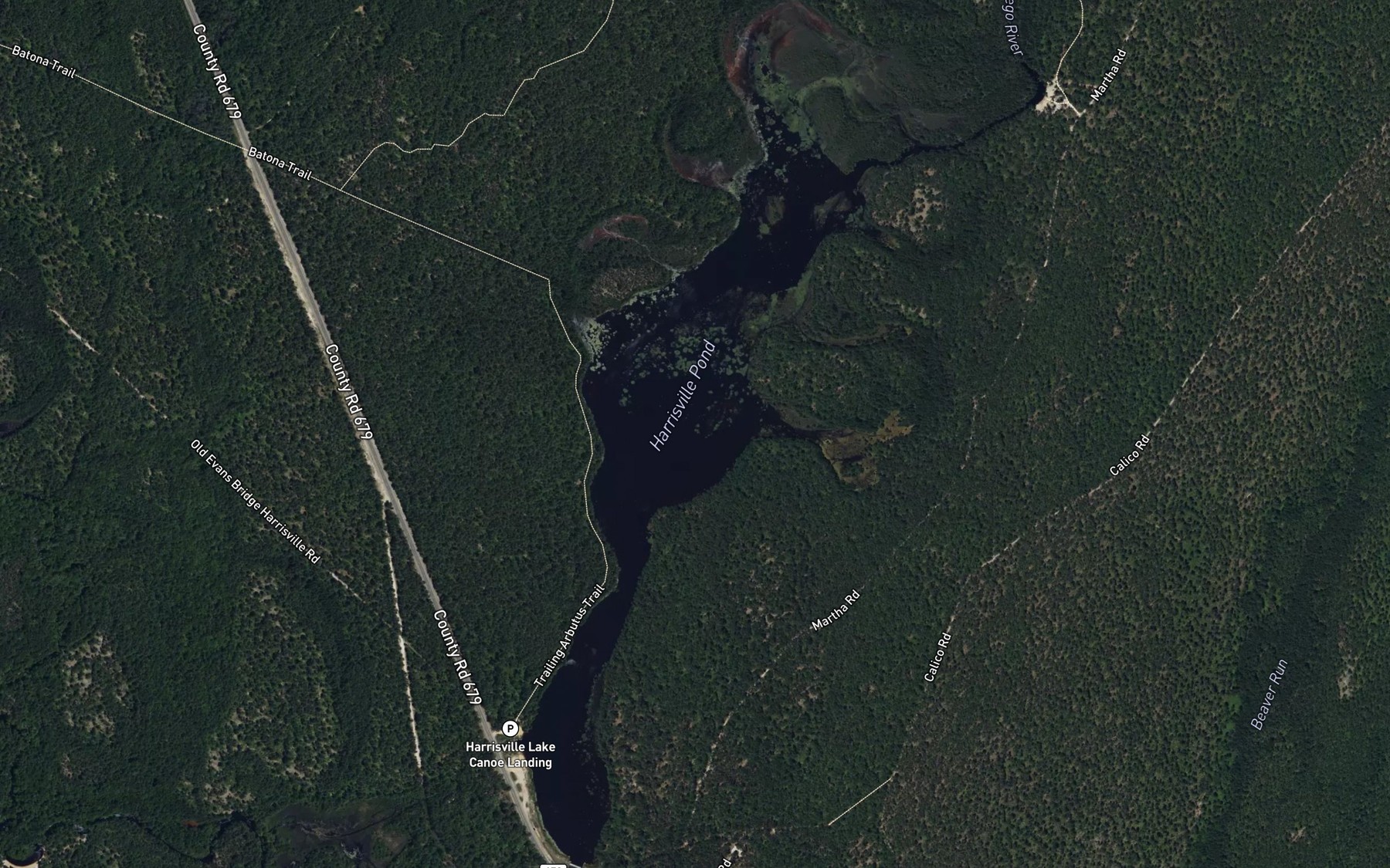 Satellite map of the Harrisville Pond