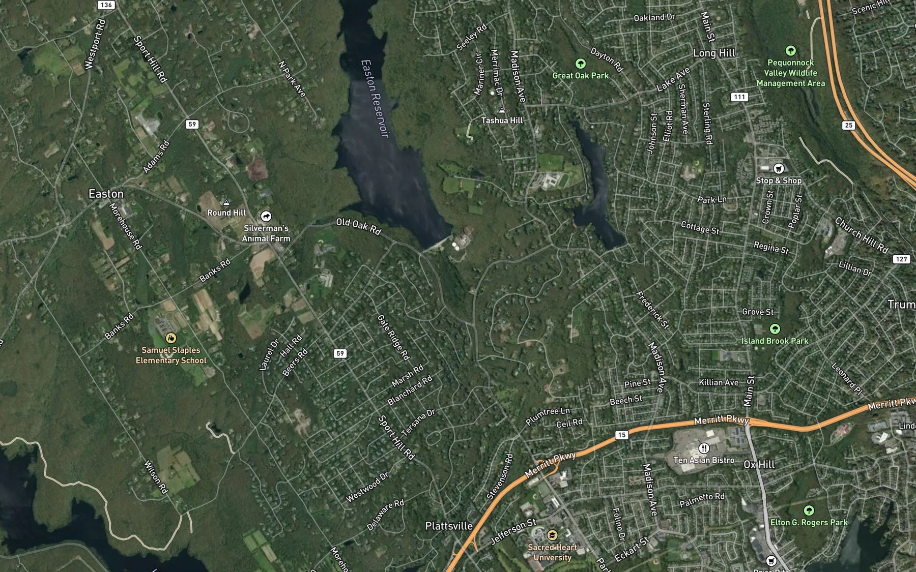 Satellite map of the Canoe Brook
