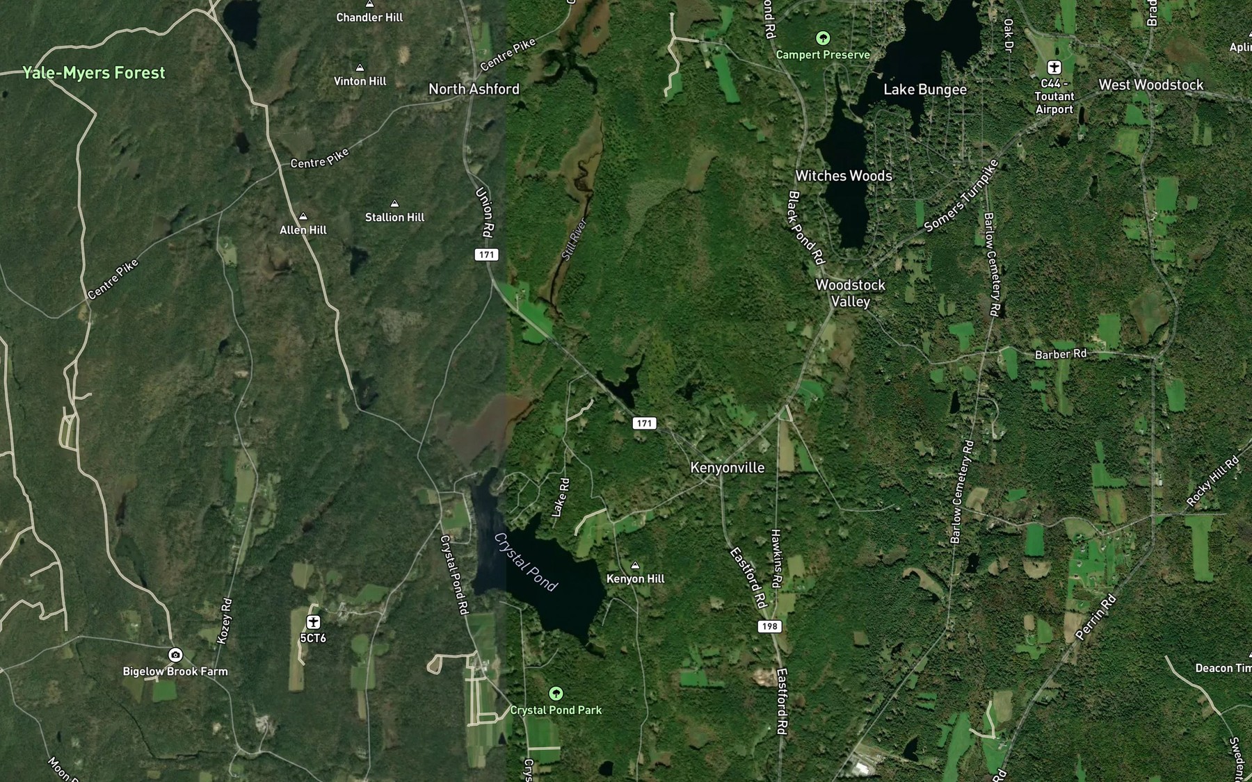 Satellite map of the Dickinson Pond